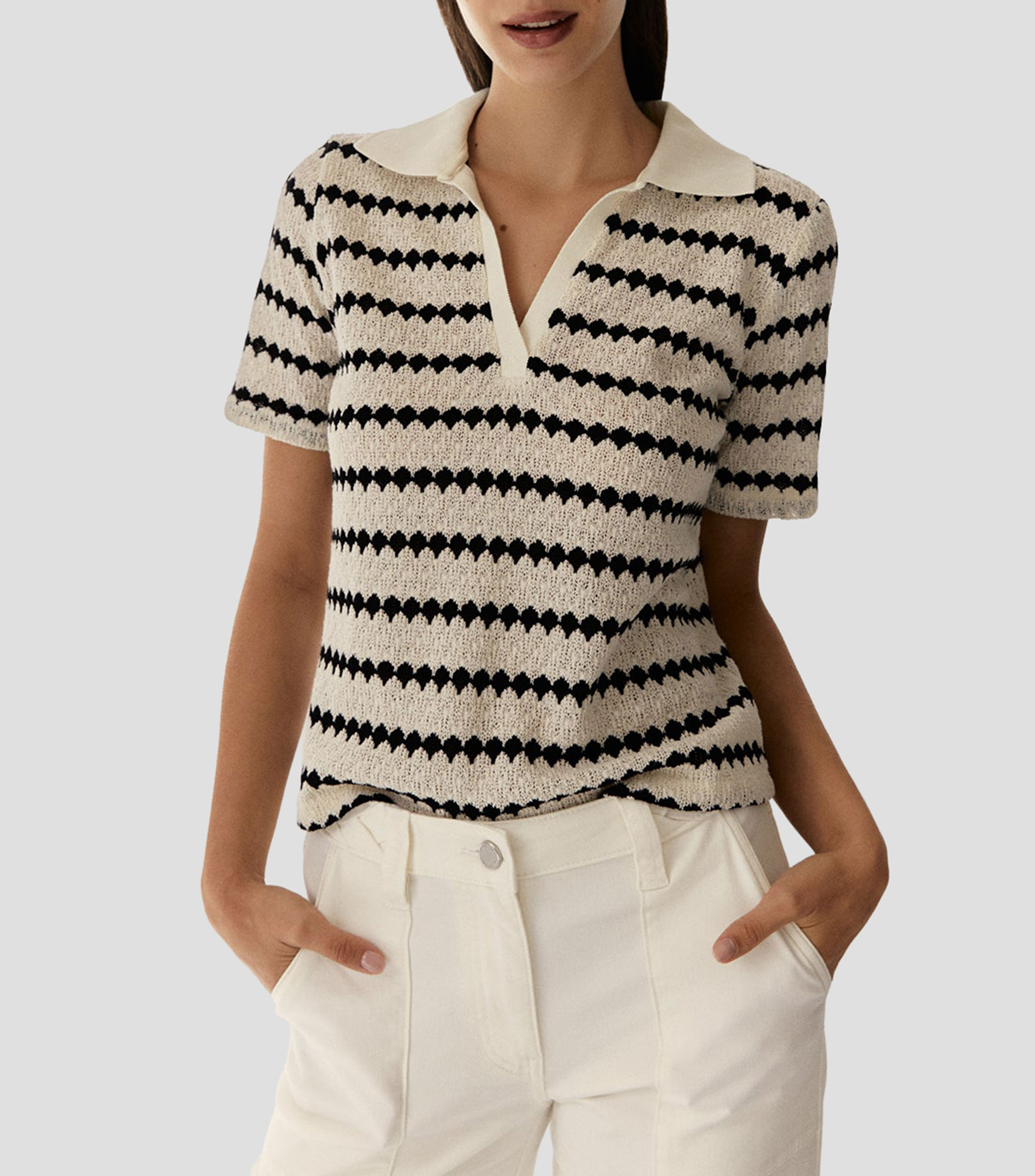 Playera tipo polo manga corta rayas Mujer