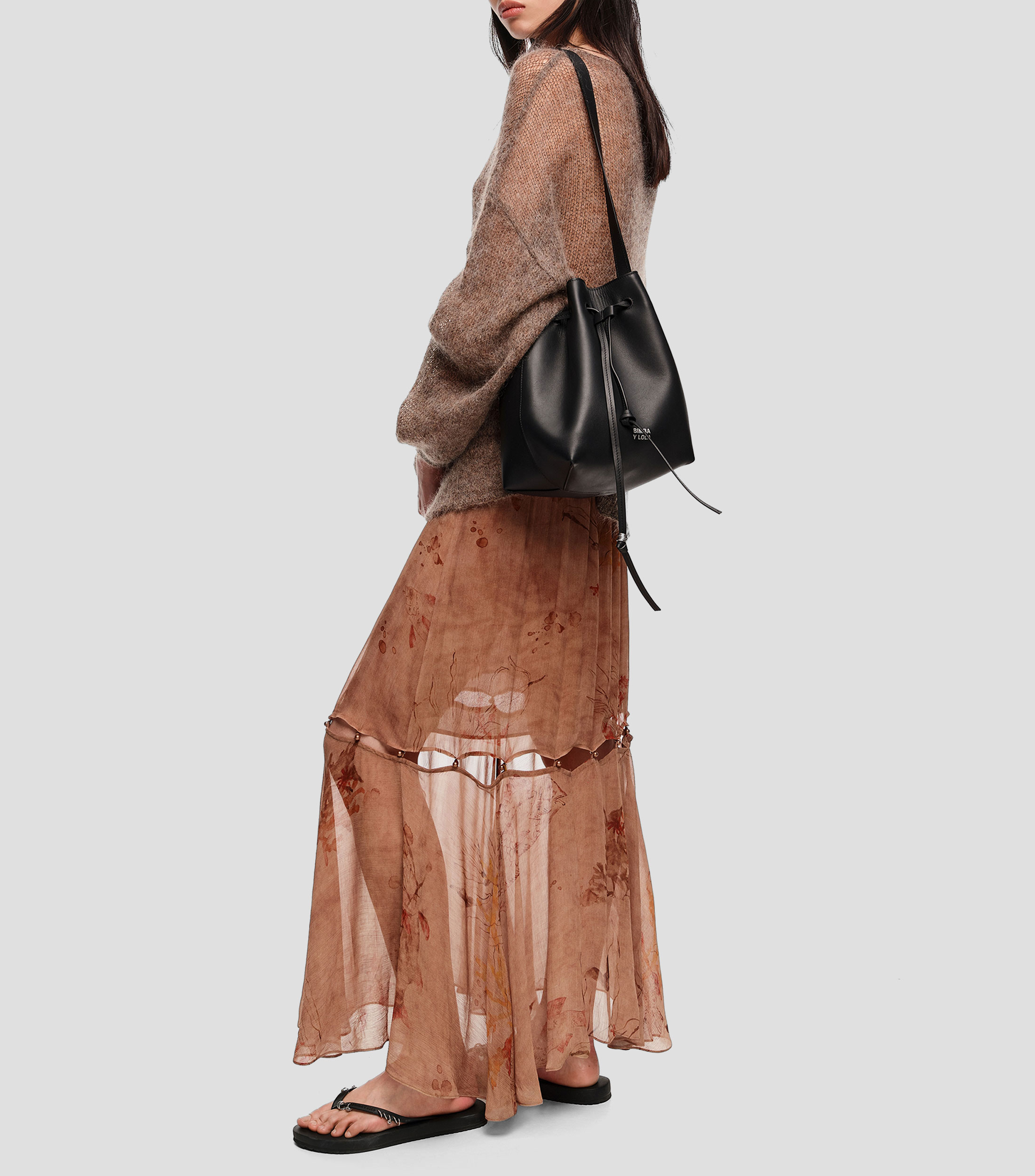 Bolsa bucket grande en piel antracita Mujer