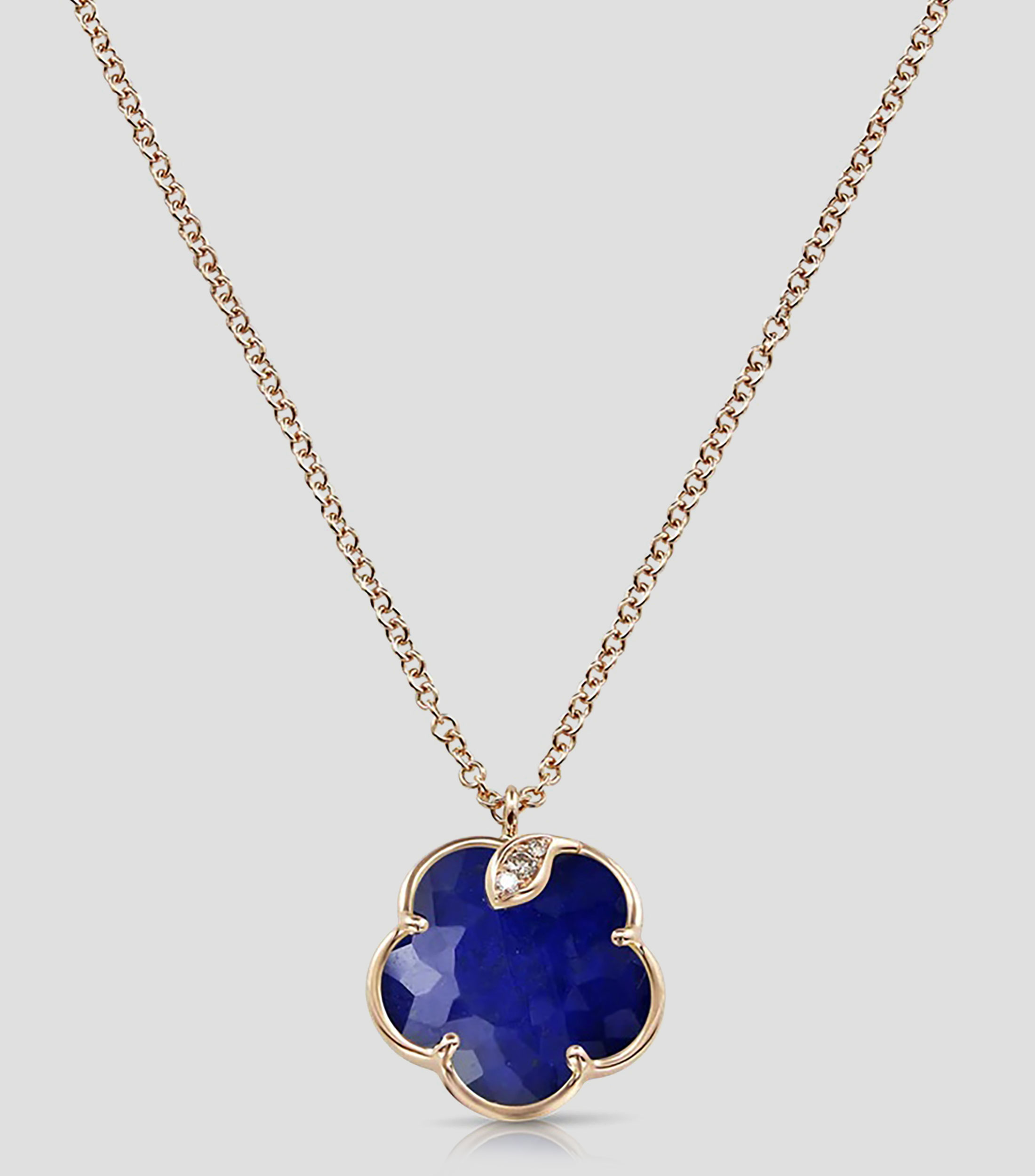 Dije de flor en oro rosa 18 kilates con lapislazuli y diamantes Mujer
