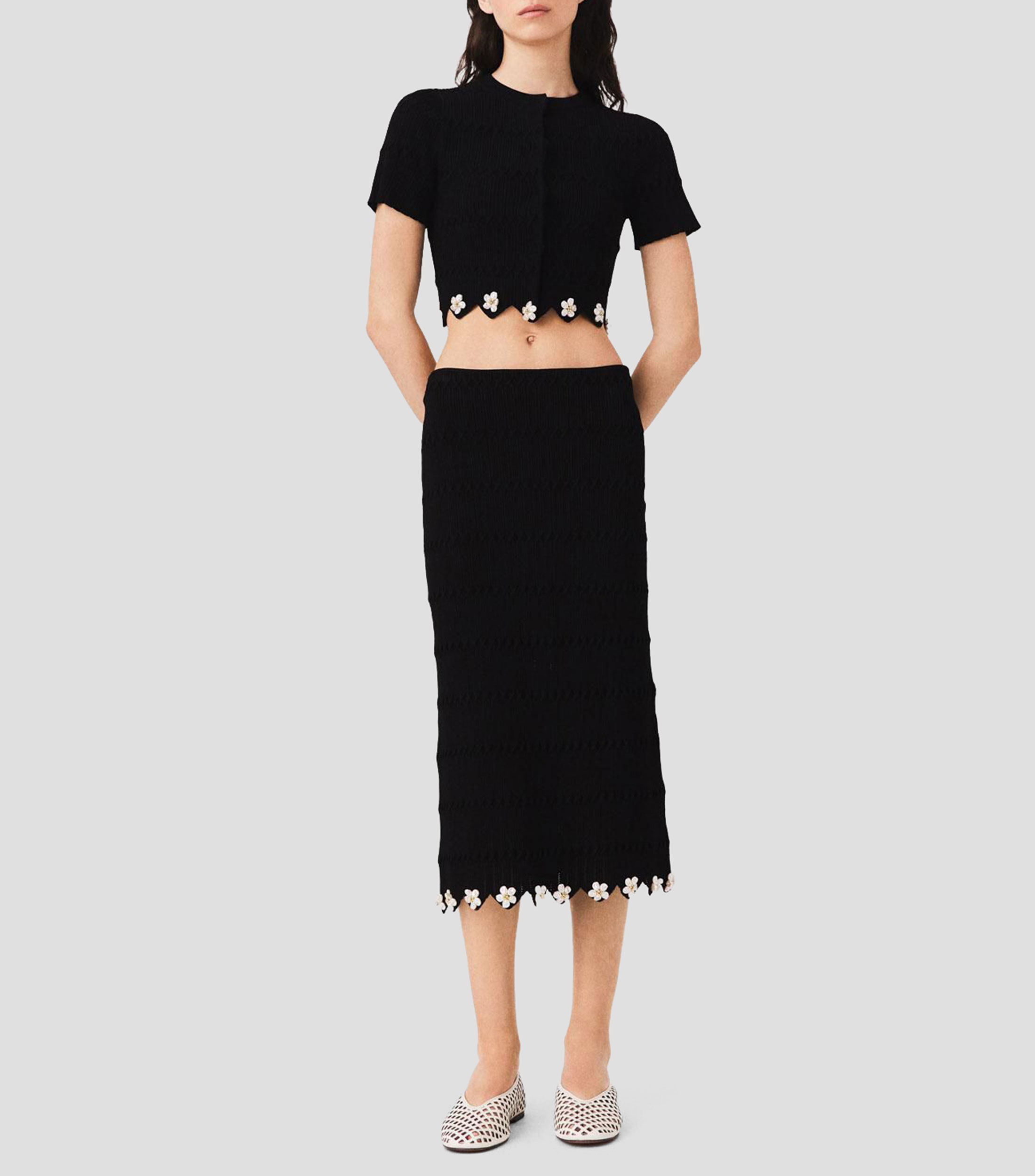 Falda midi corte recto microdiseño Mujer
