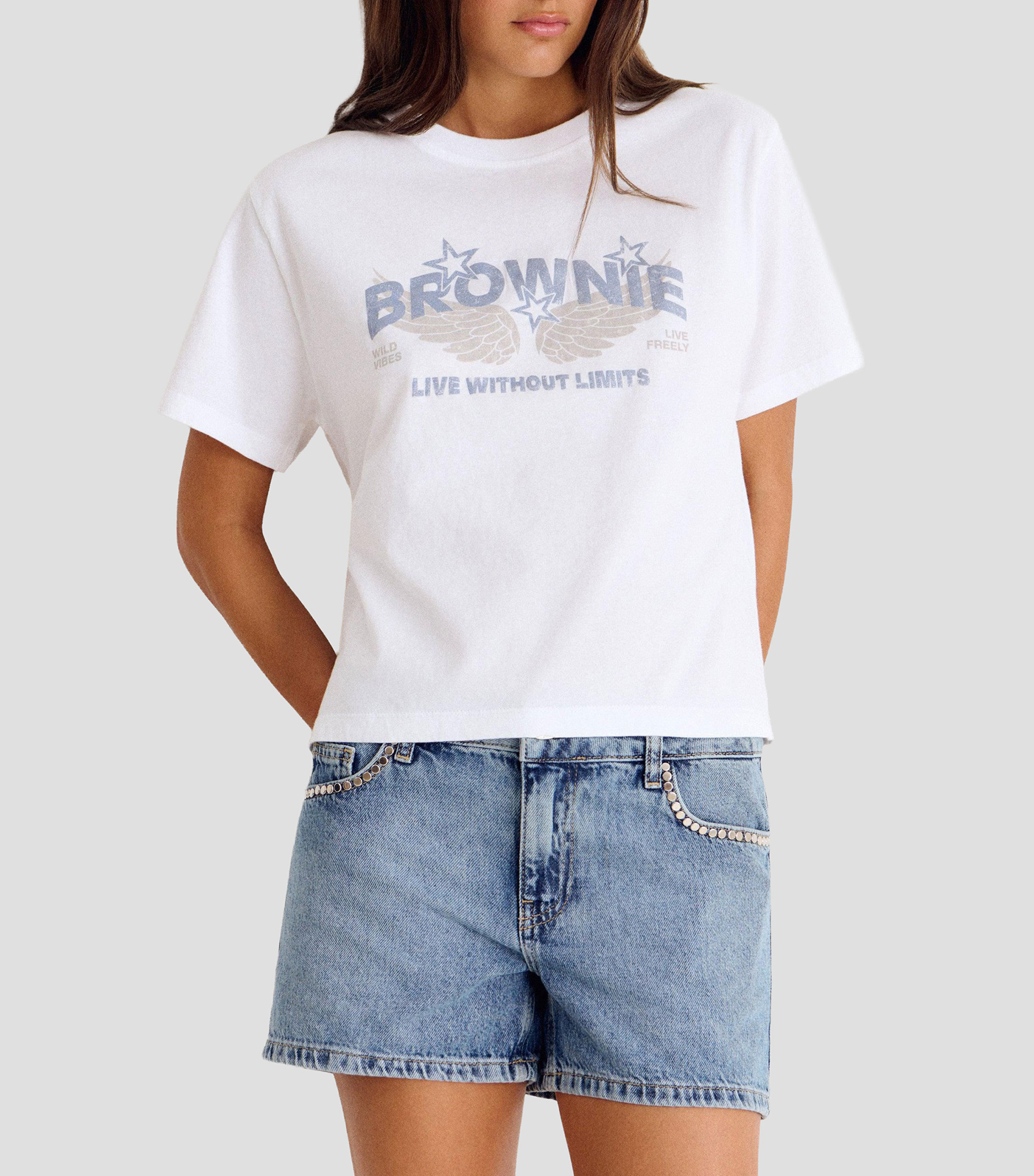 Playera cuello redondo manga corta estampada Mujer