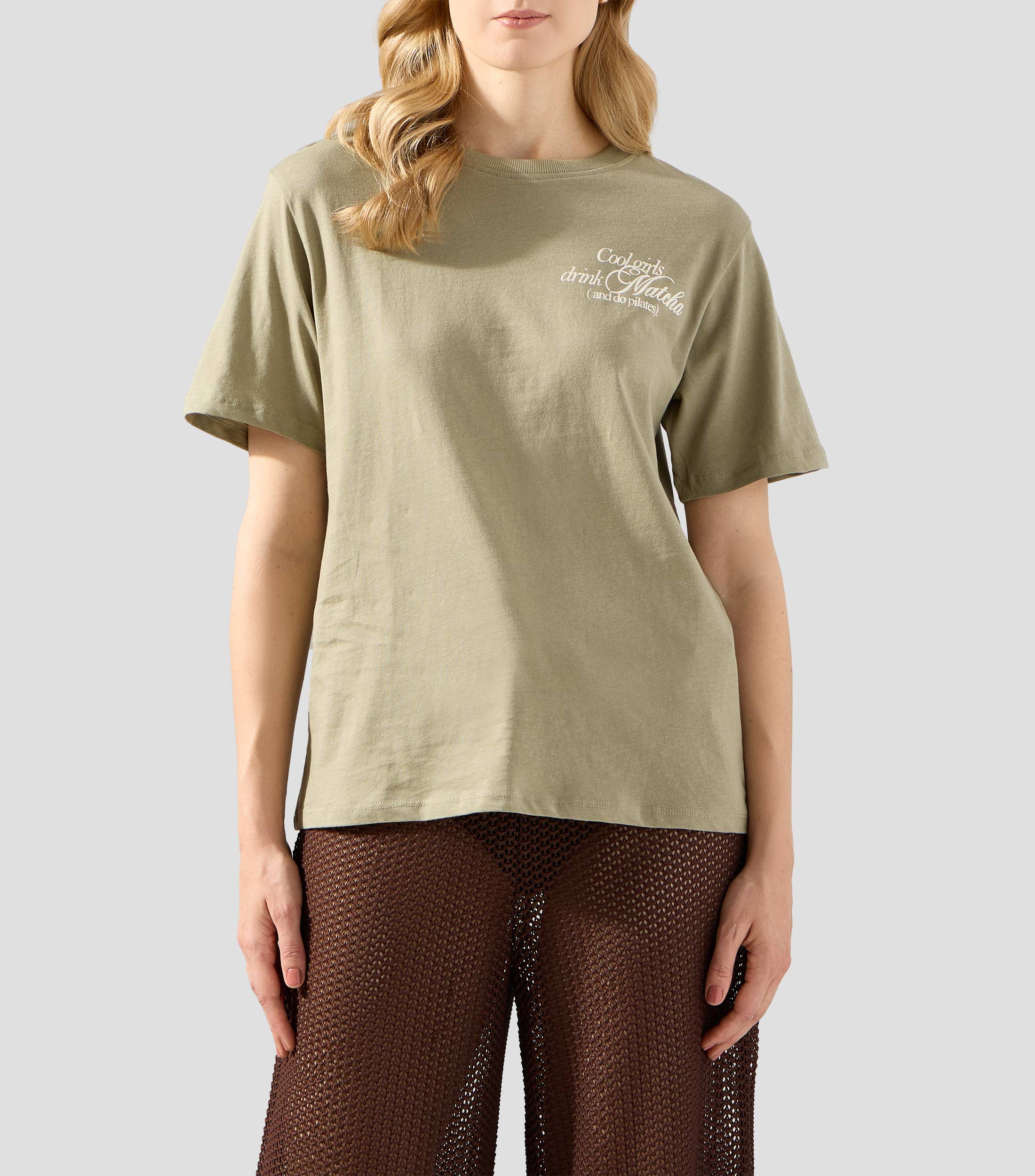 Playera cuello redondo manga corta con estampado Mujer