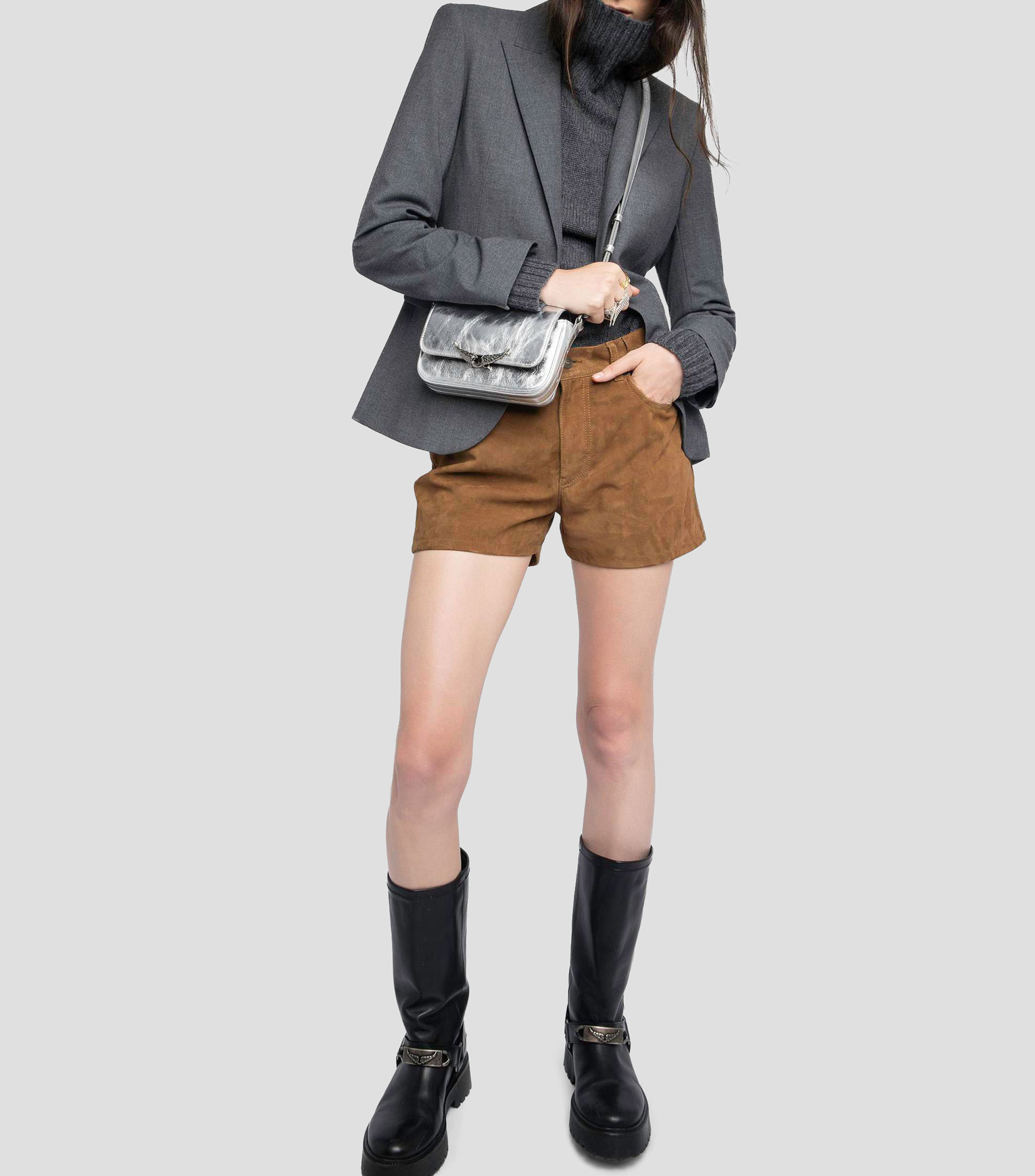 Bolsa crossbody en piel metalizada Mujer