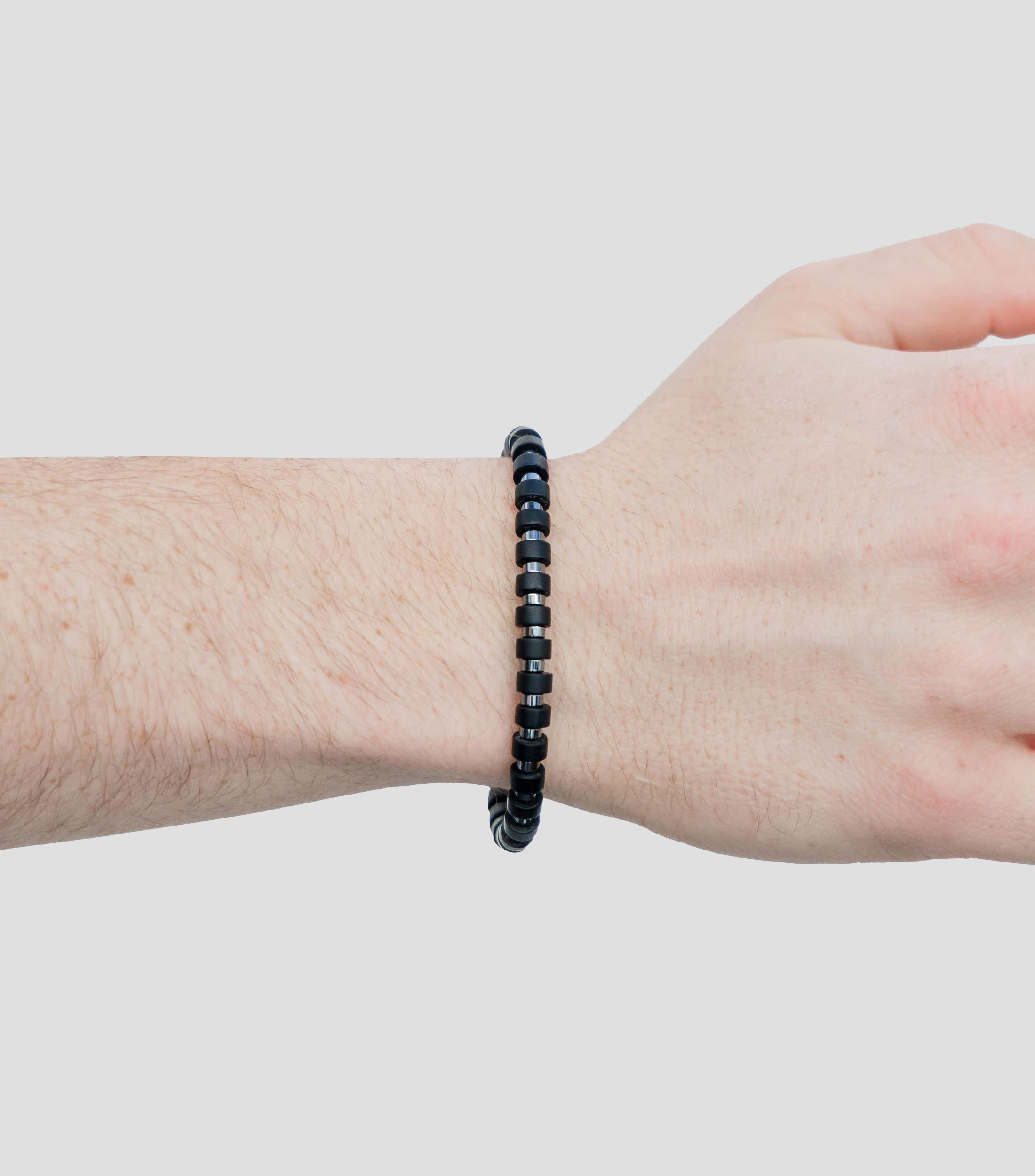 Pulsera en plata 925 negra con cuentas cilíndricas Hombre