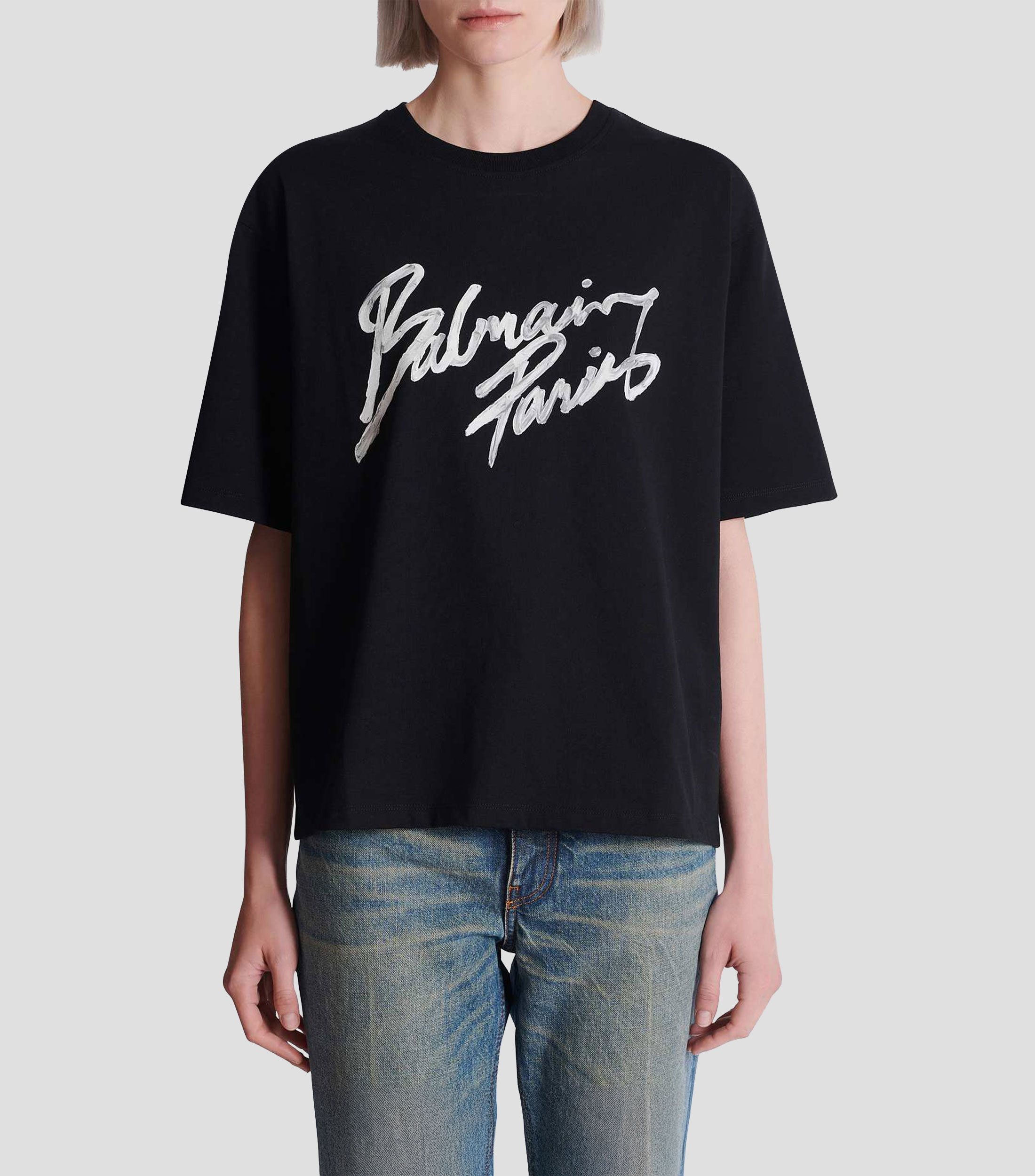 Playera de cuello redondo con manga corta estampada Mujer