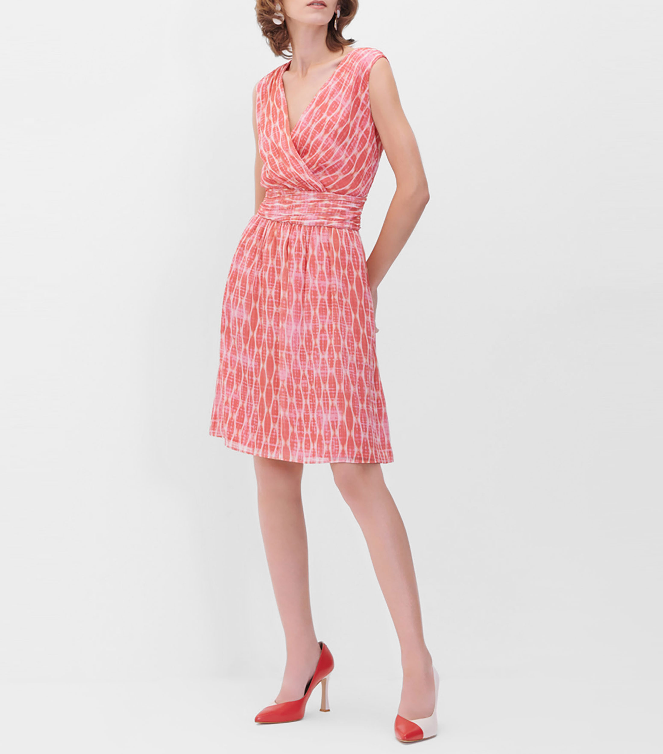 Vestidos de chiffon con escote alto ilusión y cintura cruzada Rosa Polvoriento Tallas Grandes main image 1