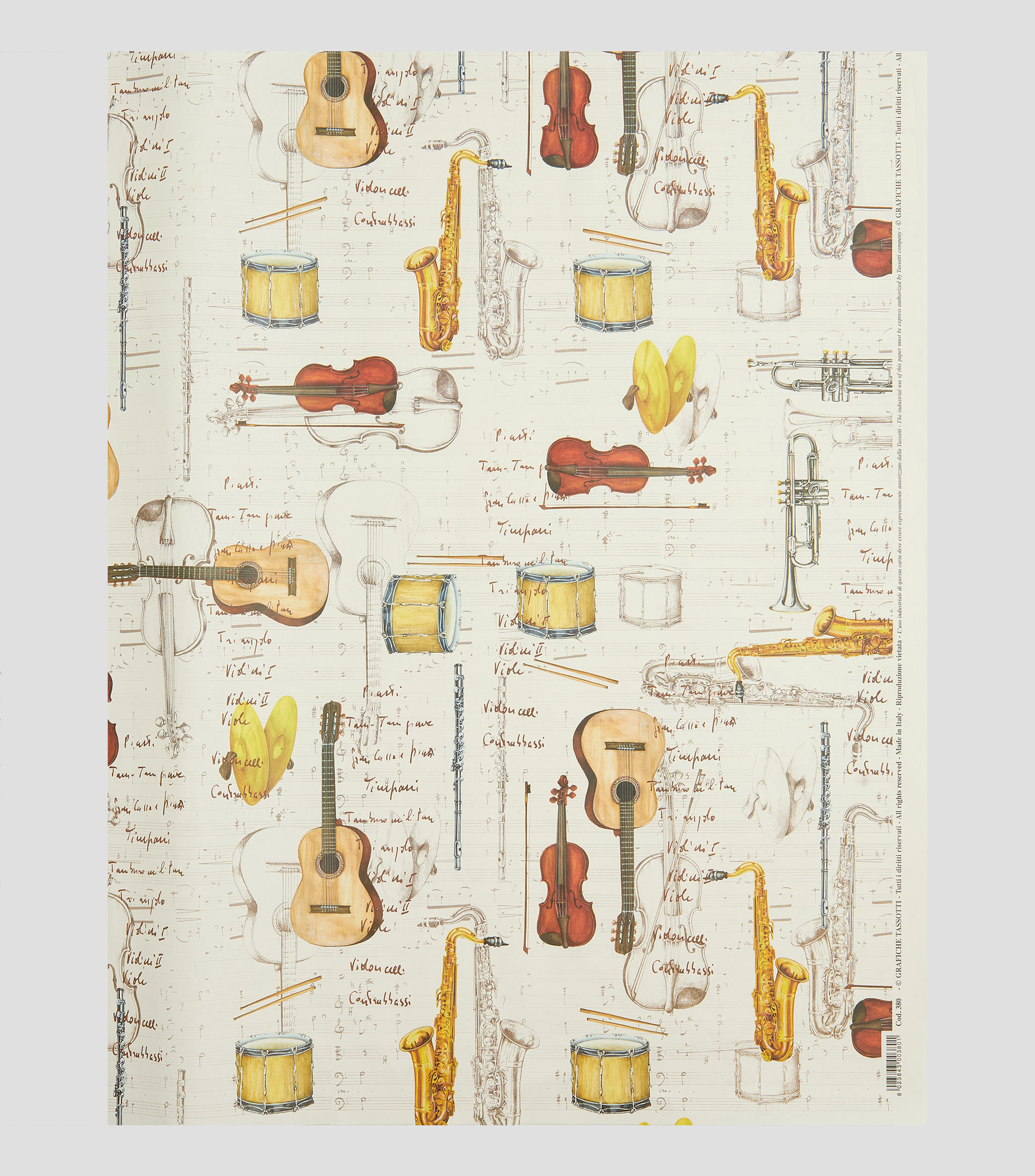 Pliego de papel Instrumentos Musicales estampado