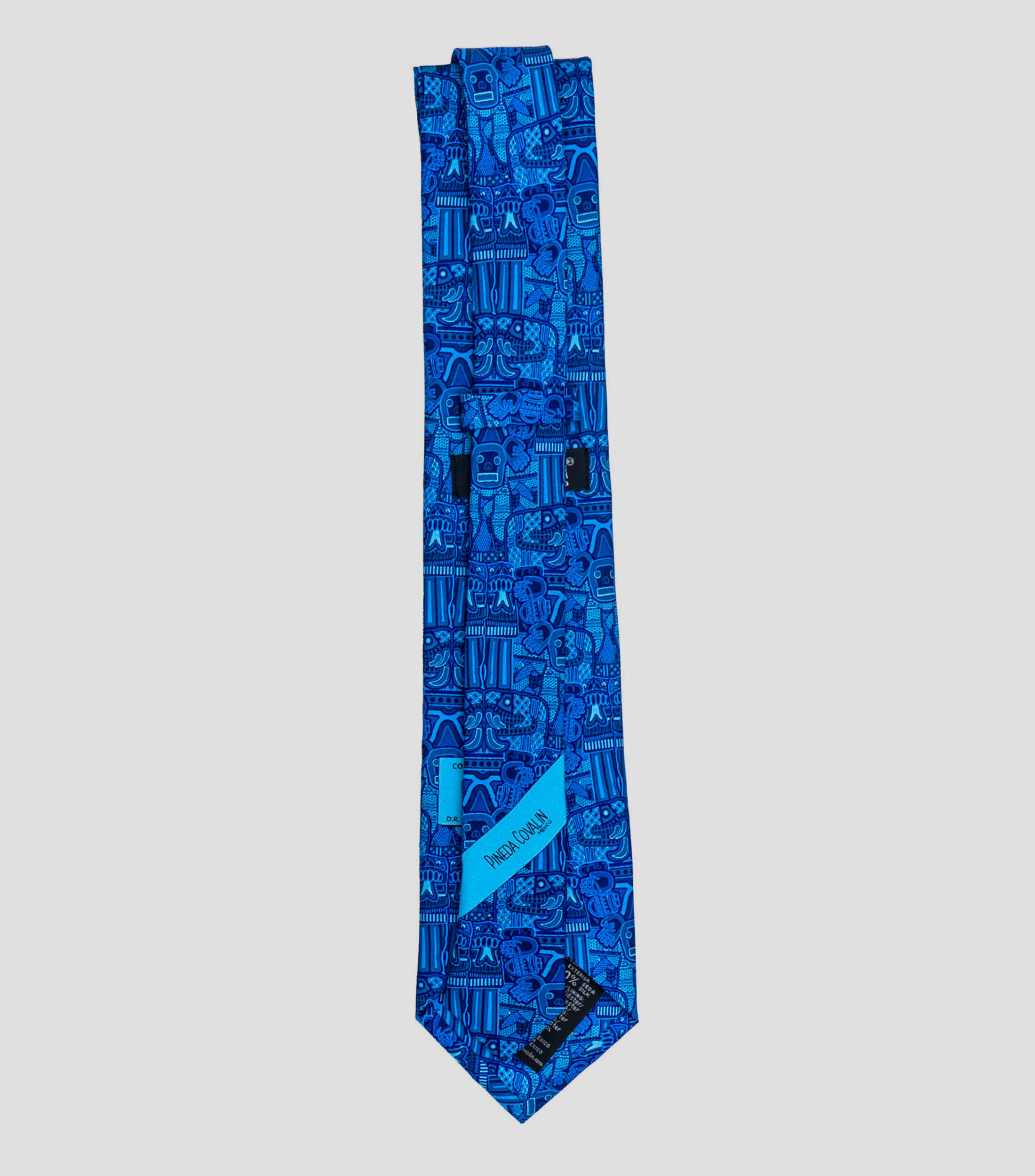 Corbata ancha de seda marino con la diosa Coatlicue