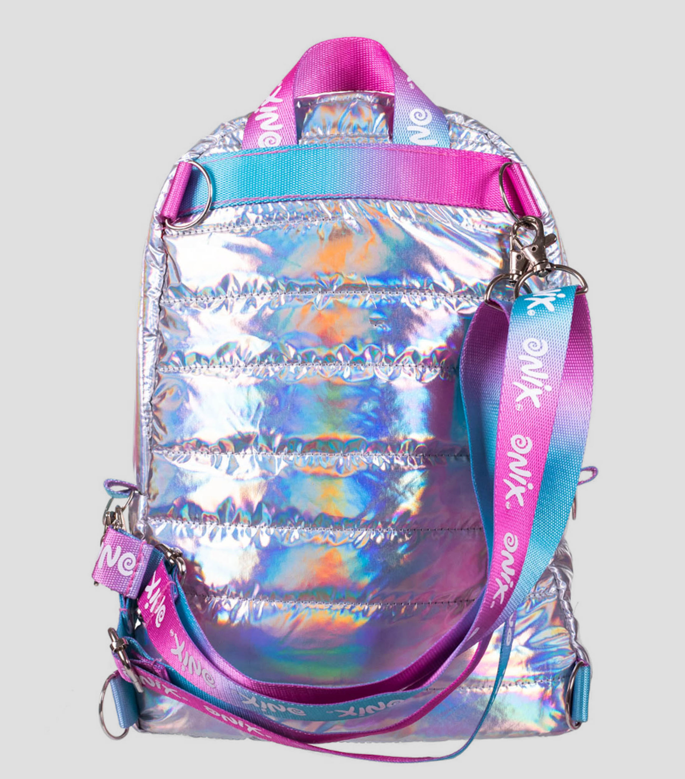 Bolso backpack plateado Space Holo Rainbow capitonado Niña