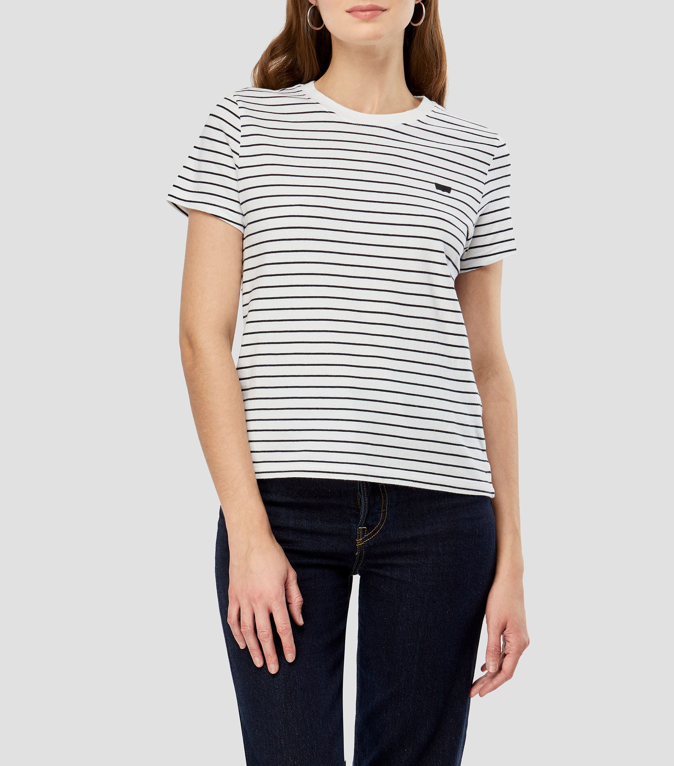 Playera cuello redondo manga corta a rayas Mujer