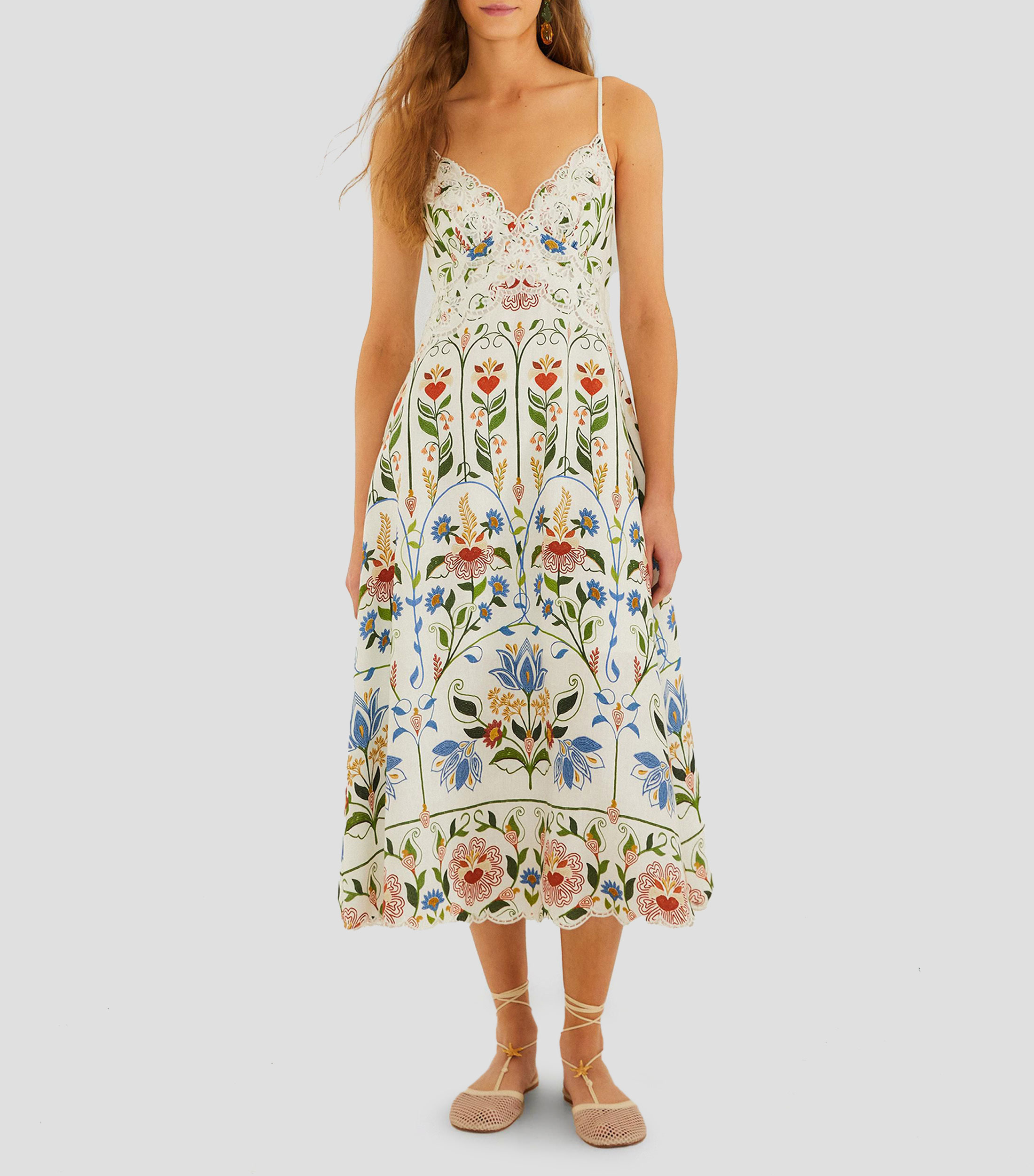 Vestido midi sin mangas con estampado floral Stitched Garden Mujer