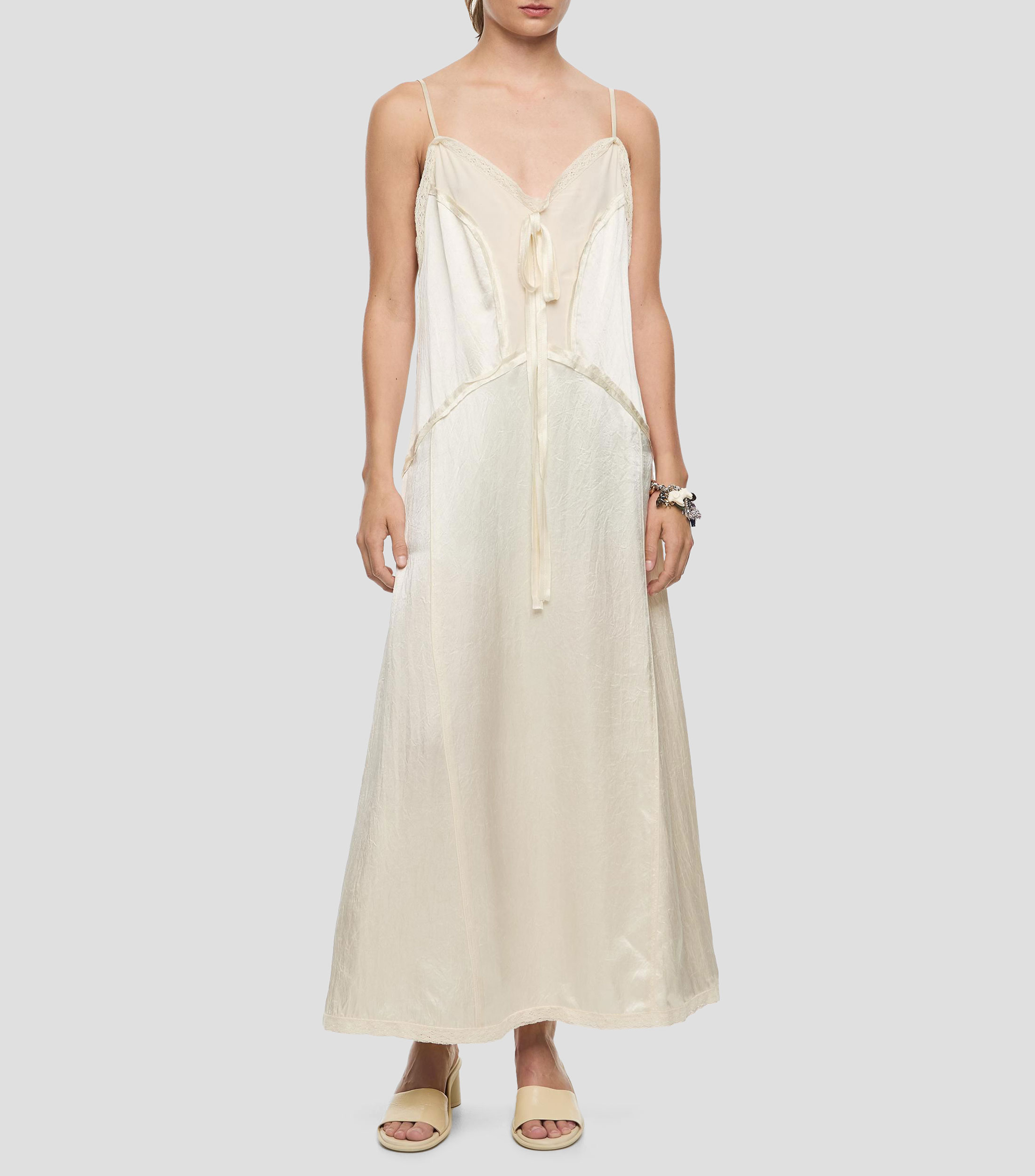 Vestido recto midi mix tejidos Mujer