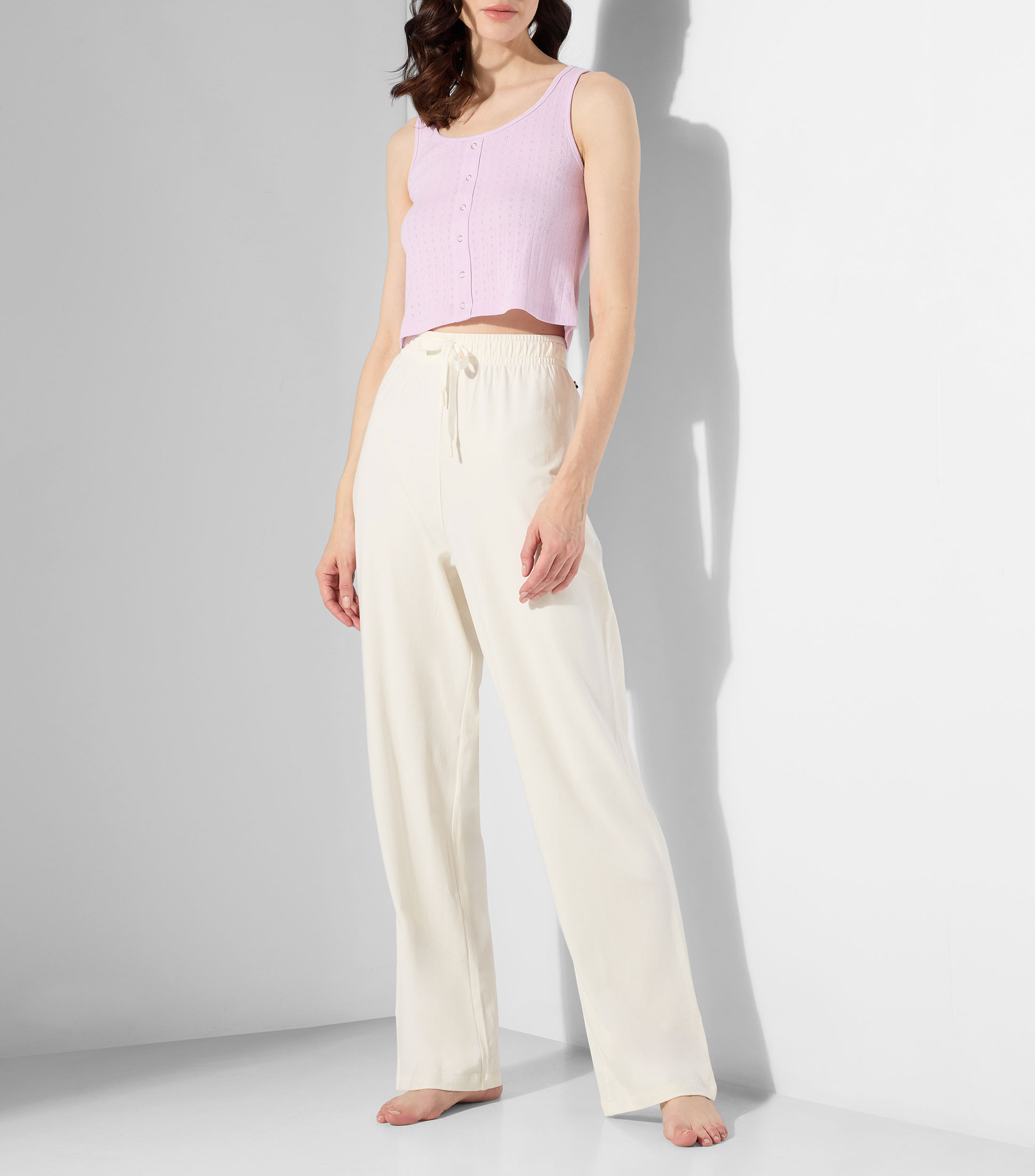 Pants de pijama en algodón elástico con detalle de logo Mujer