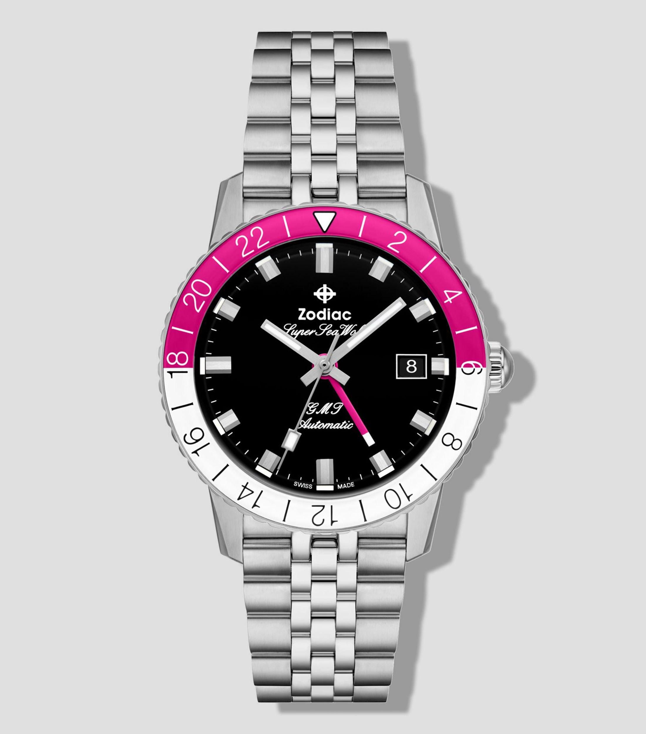 Reloj para Hombre GMT casual plateado, rosa-blanco