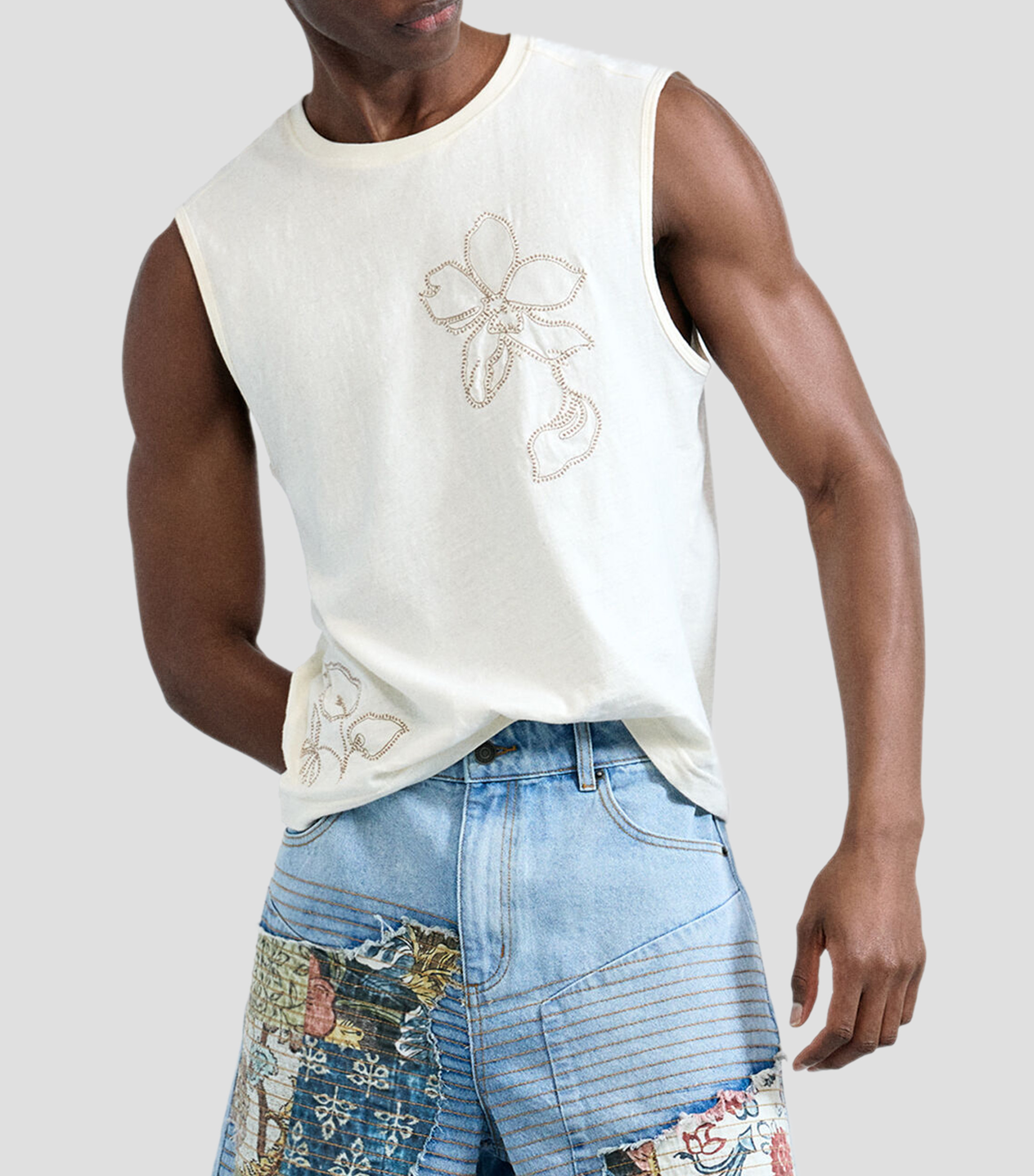 Playera cuello redondo sin mangas sólida Hombre