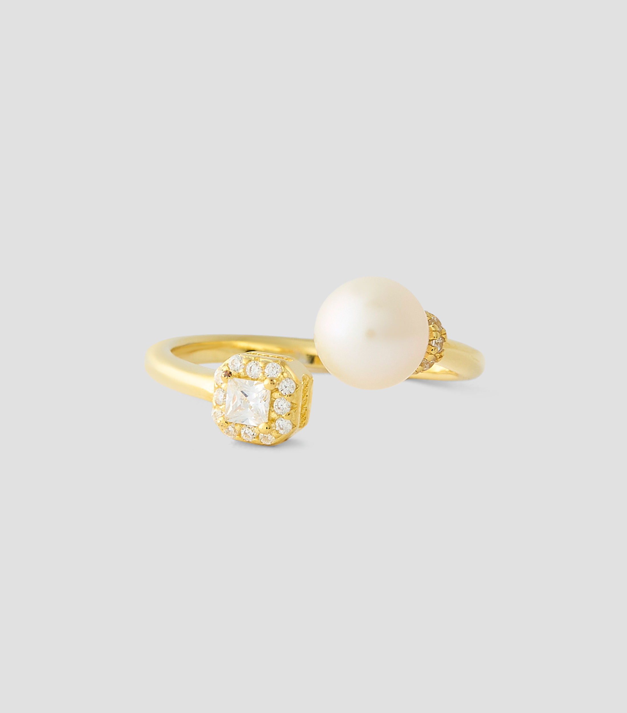 Anillo abierto con perla y cristal Mujer