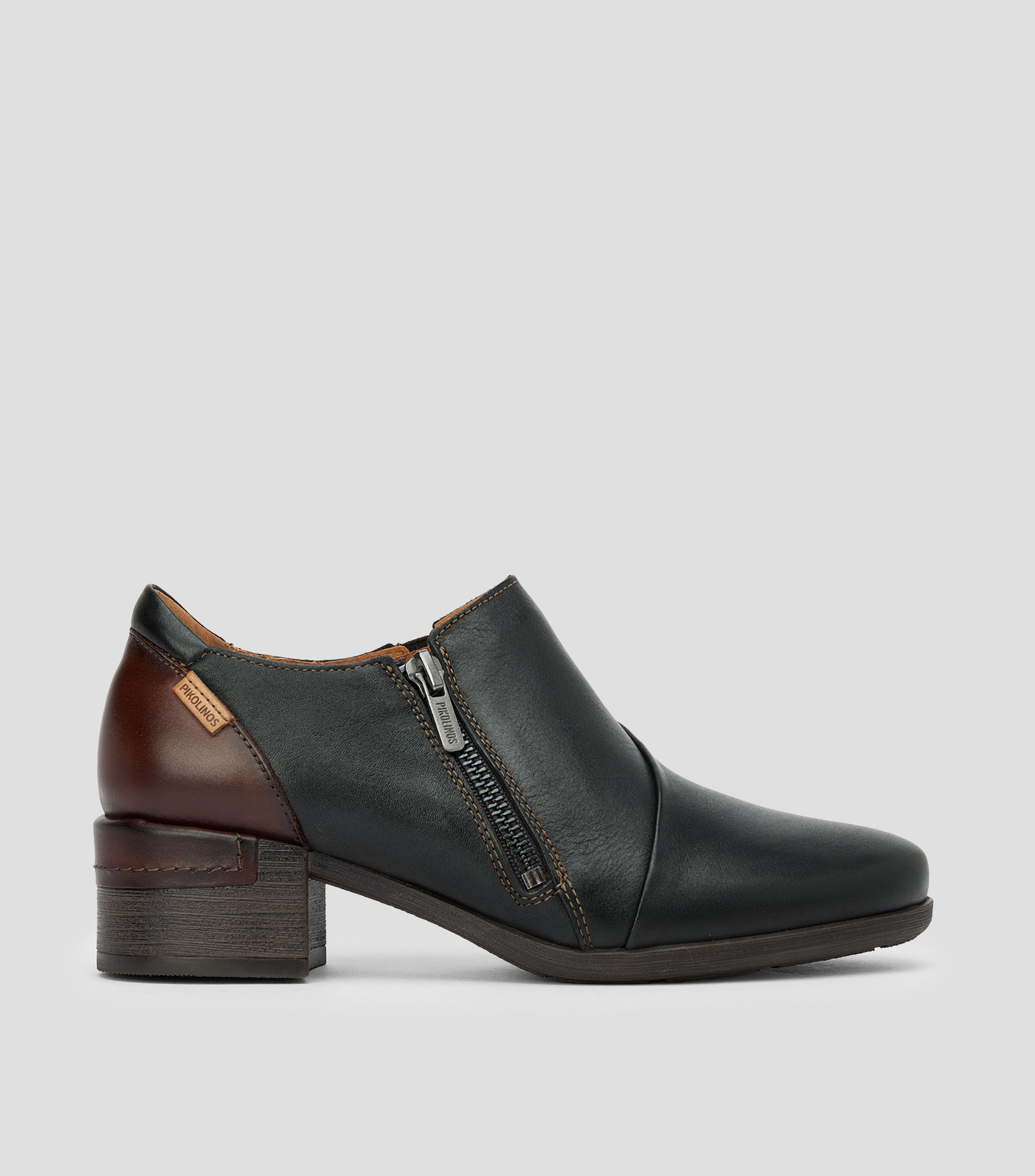 Botines casuales en piel con tacón bajo ancho Mujer