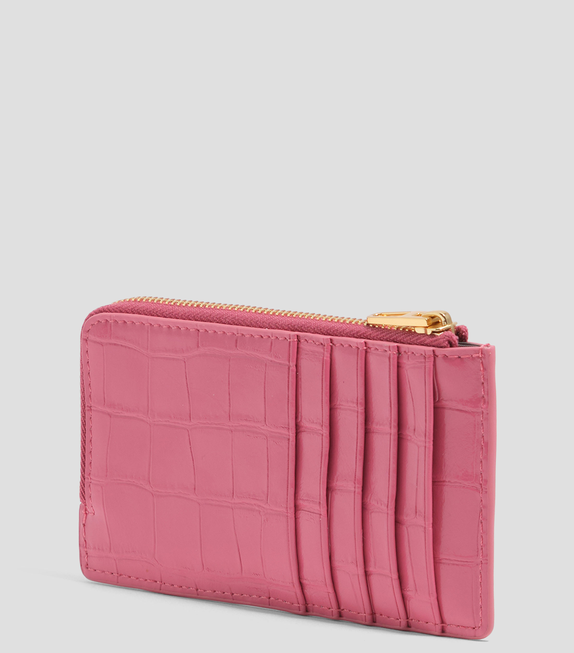 Tarjetero monedero grabado cocodrilo rosa oscuro Mujer