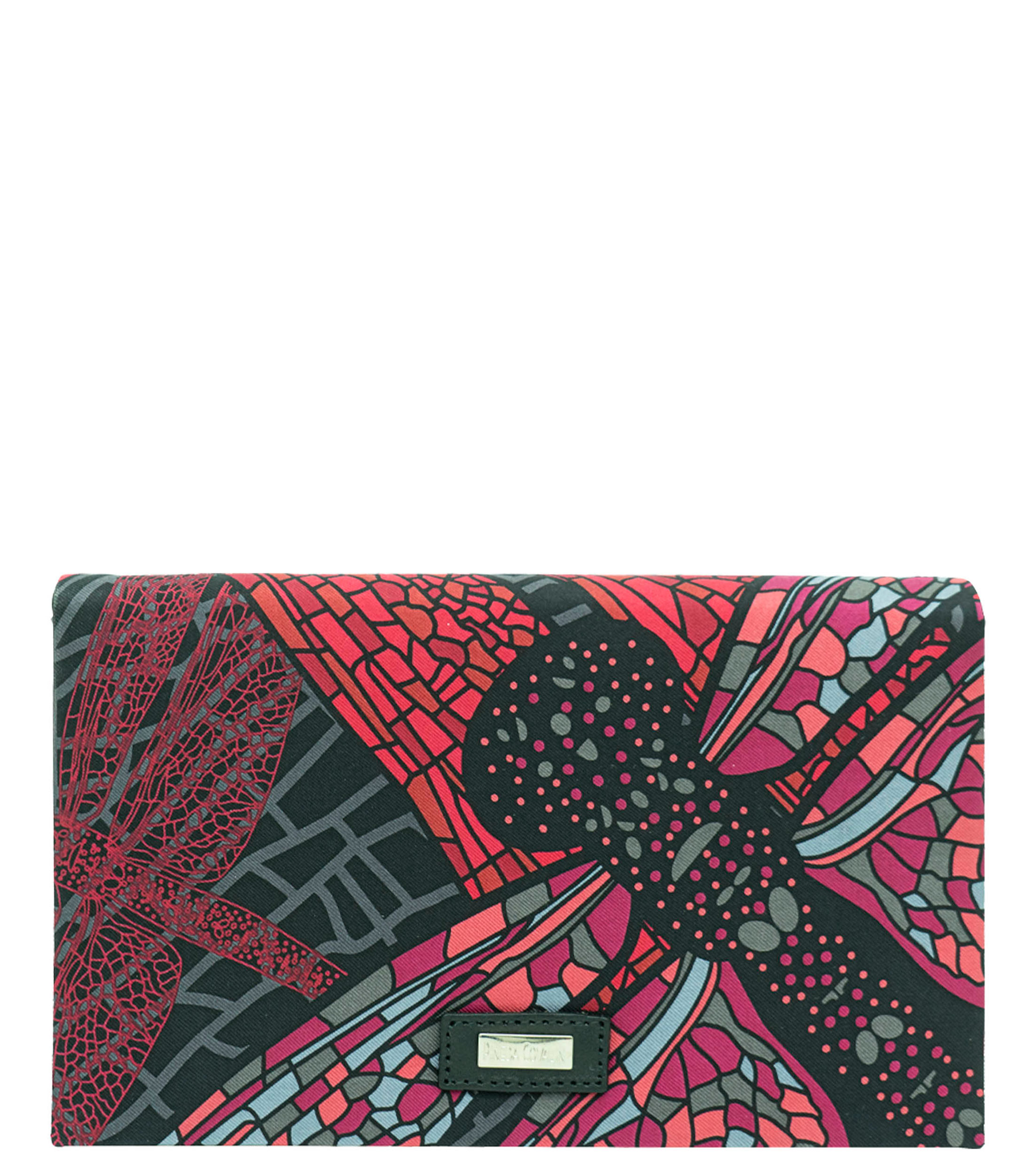 Bolsa Clutch rojo en piel con estampado de libélula Mujer