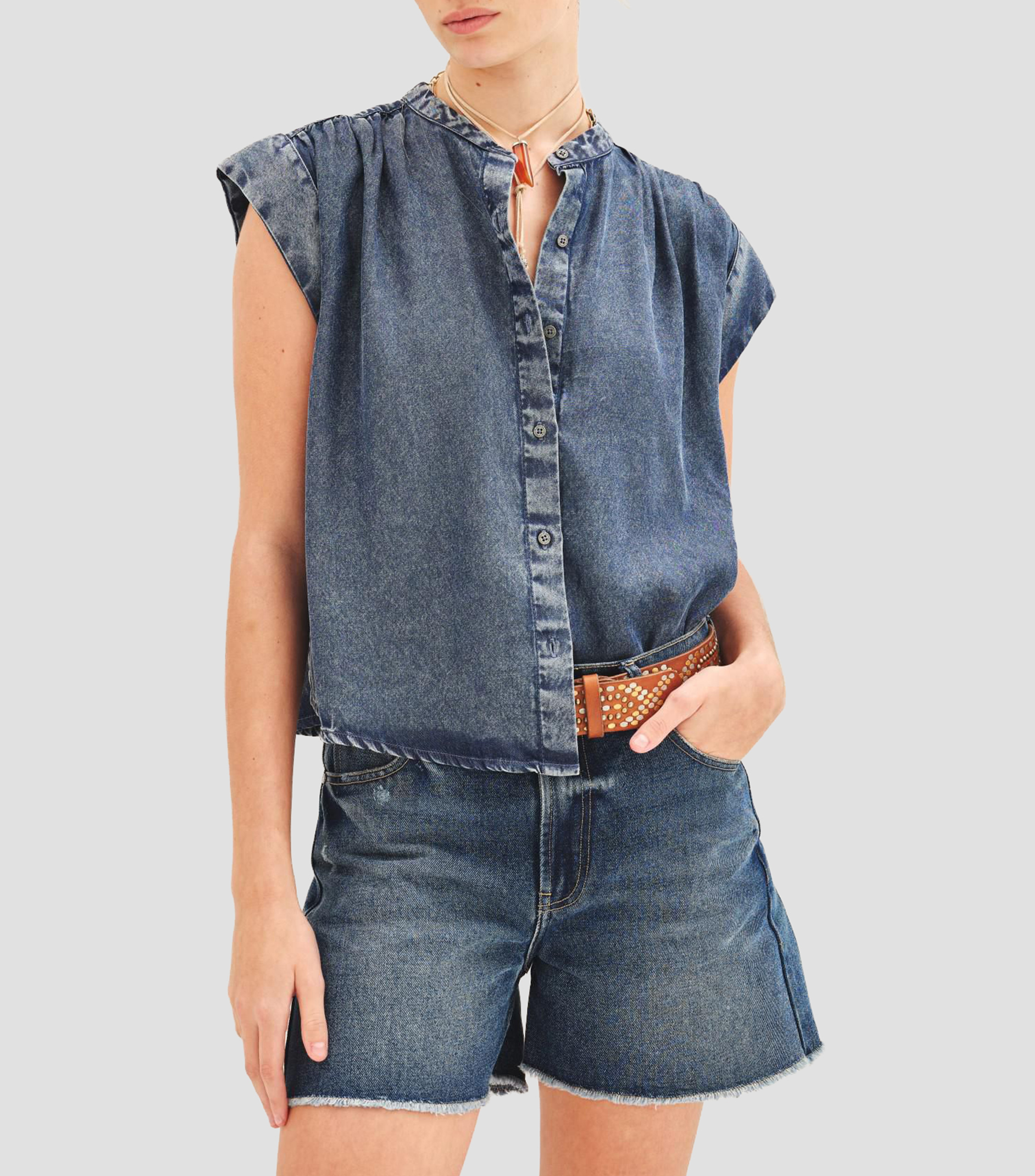Camisa deslavada manga corta Mujer