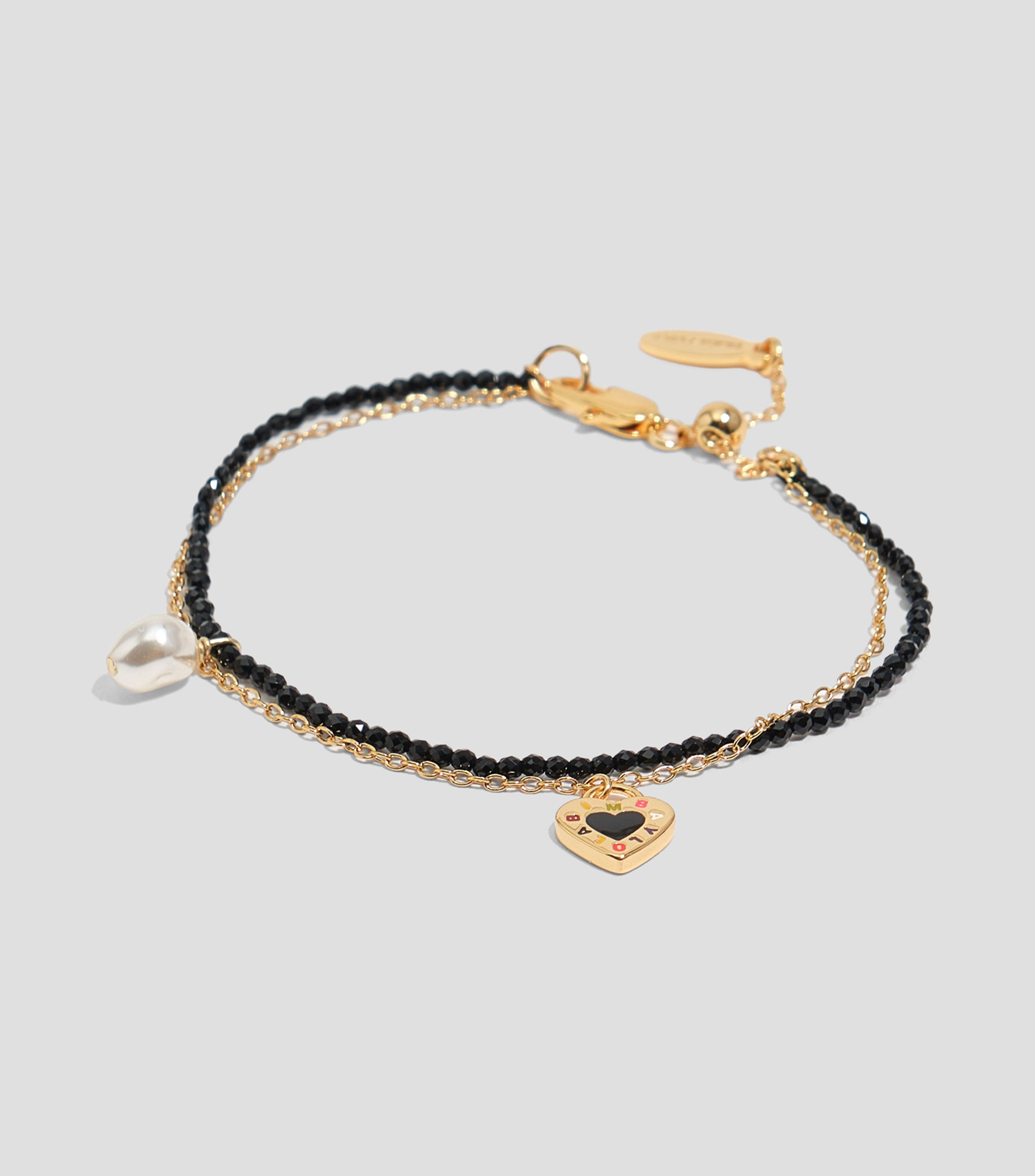 Pulsera doble cristales y logo corazón negro Mujer