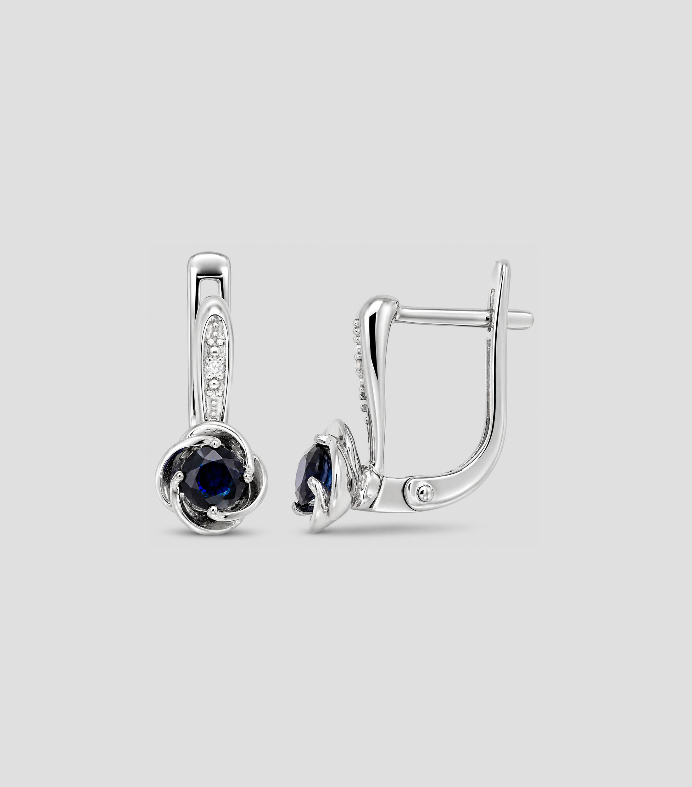Aretes en Oro blanco de 14 Kilates con zafiro y diamantes Mujer