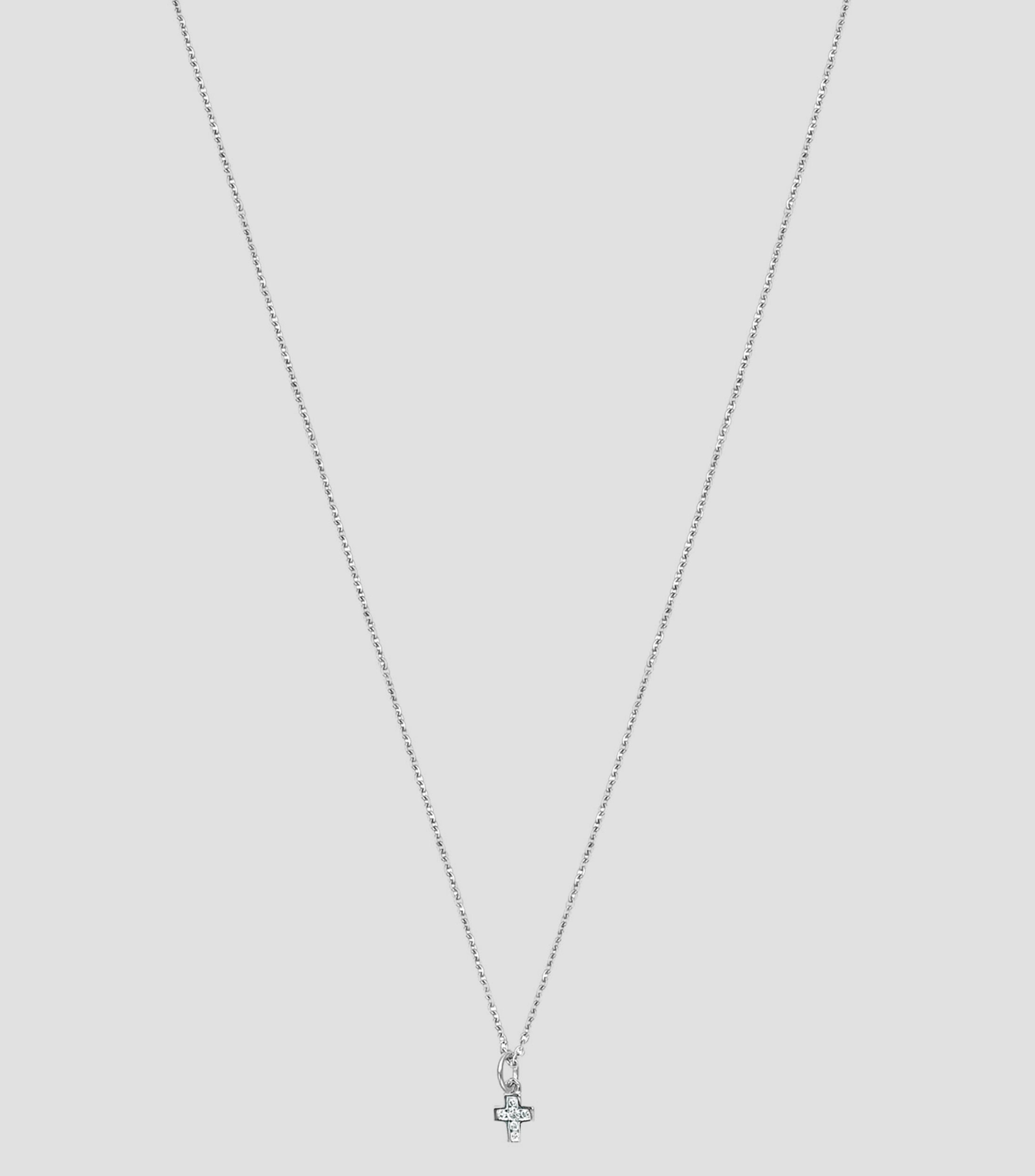 Collar en Oro Blanco de 18 Kilates con Cruz Mujer