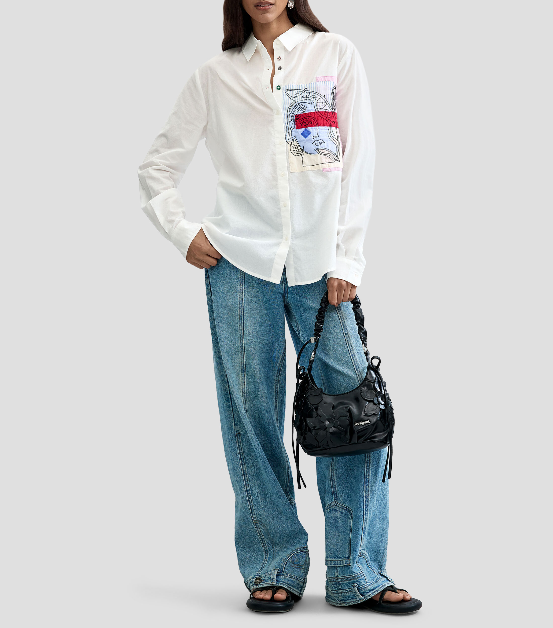 Camisa lisa manga larga Mujer