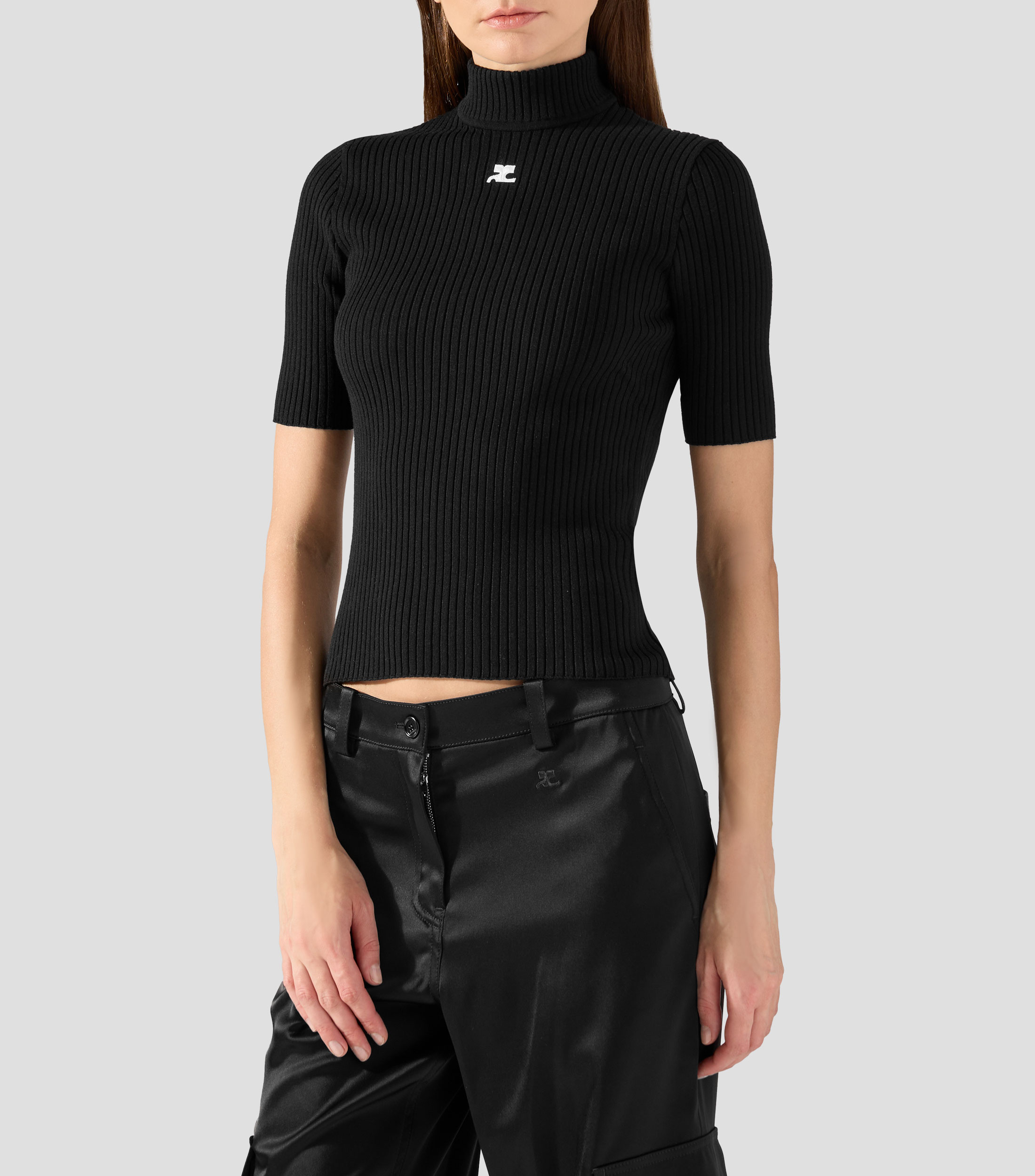 Suéter de cuello alto liso Mujer
