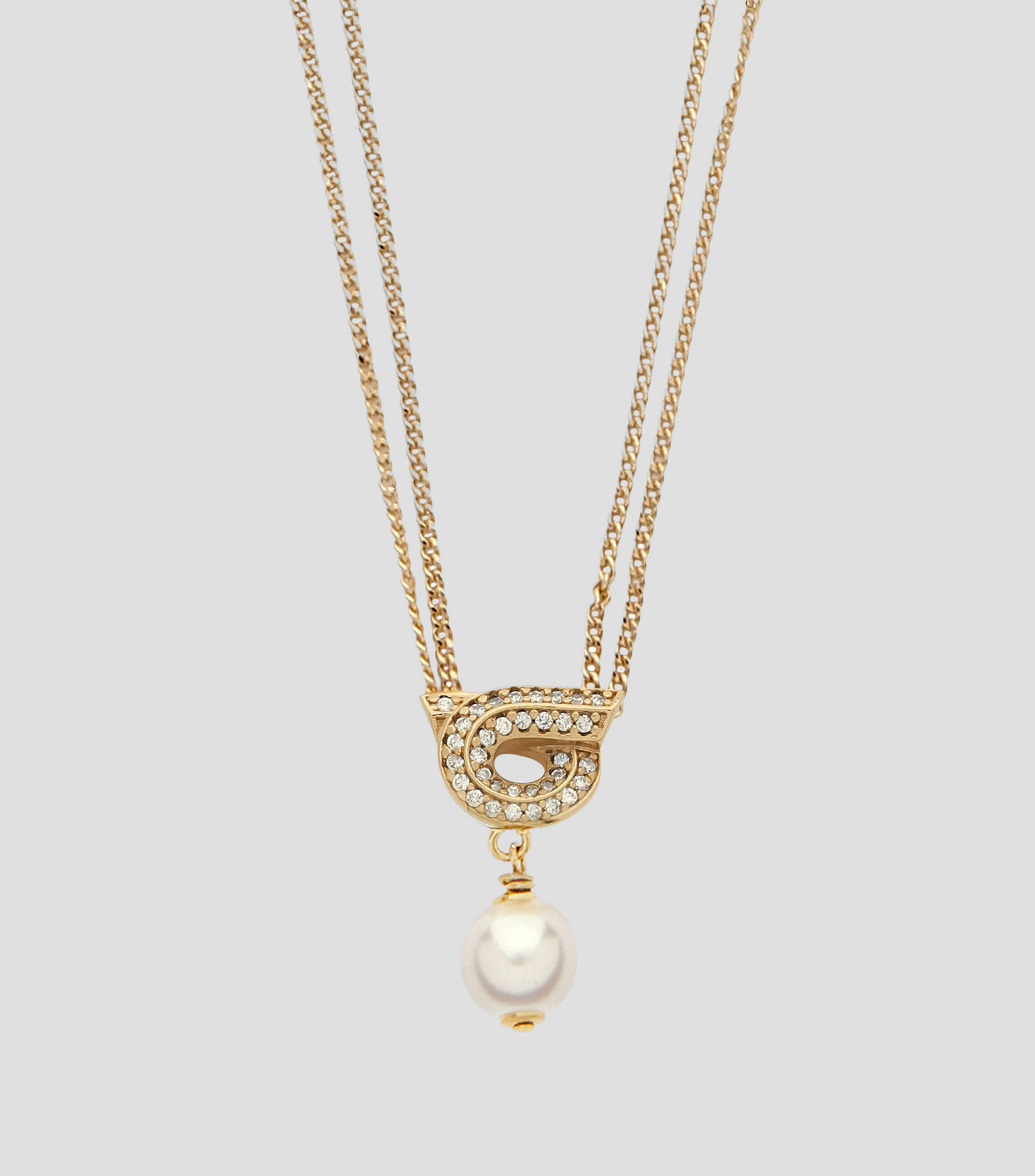 Collar colgante Gancini con perla y cristales Mujer