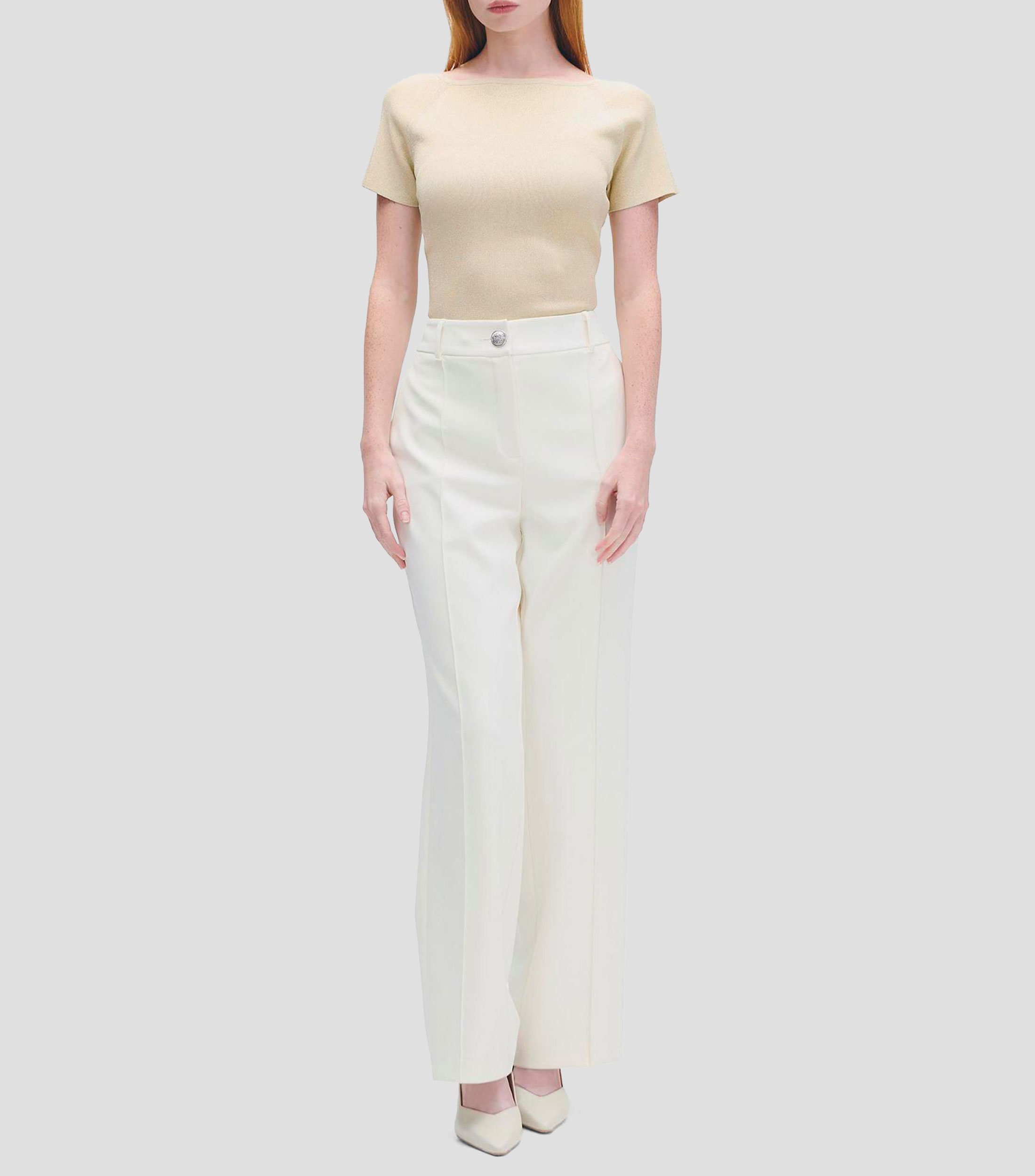 Blusa tejido de punto con lúrex escote barco Mujer