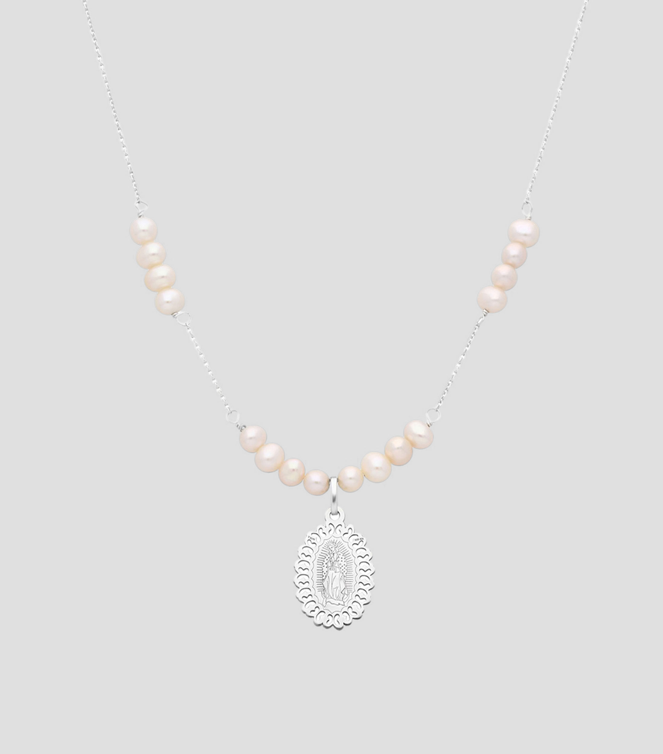 Collar en plata Virgen con perlas Mujer