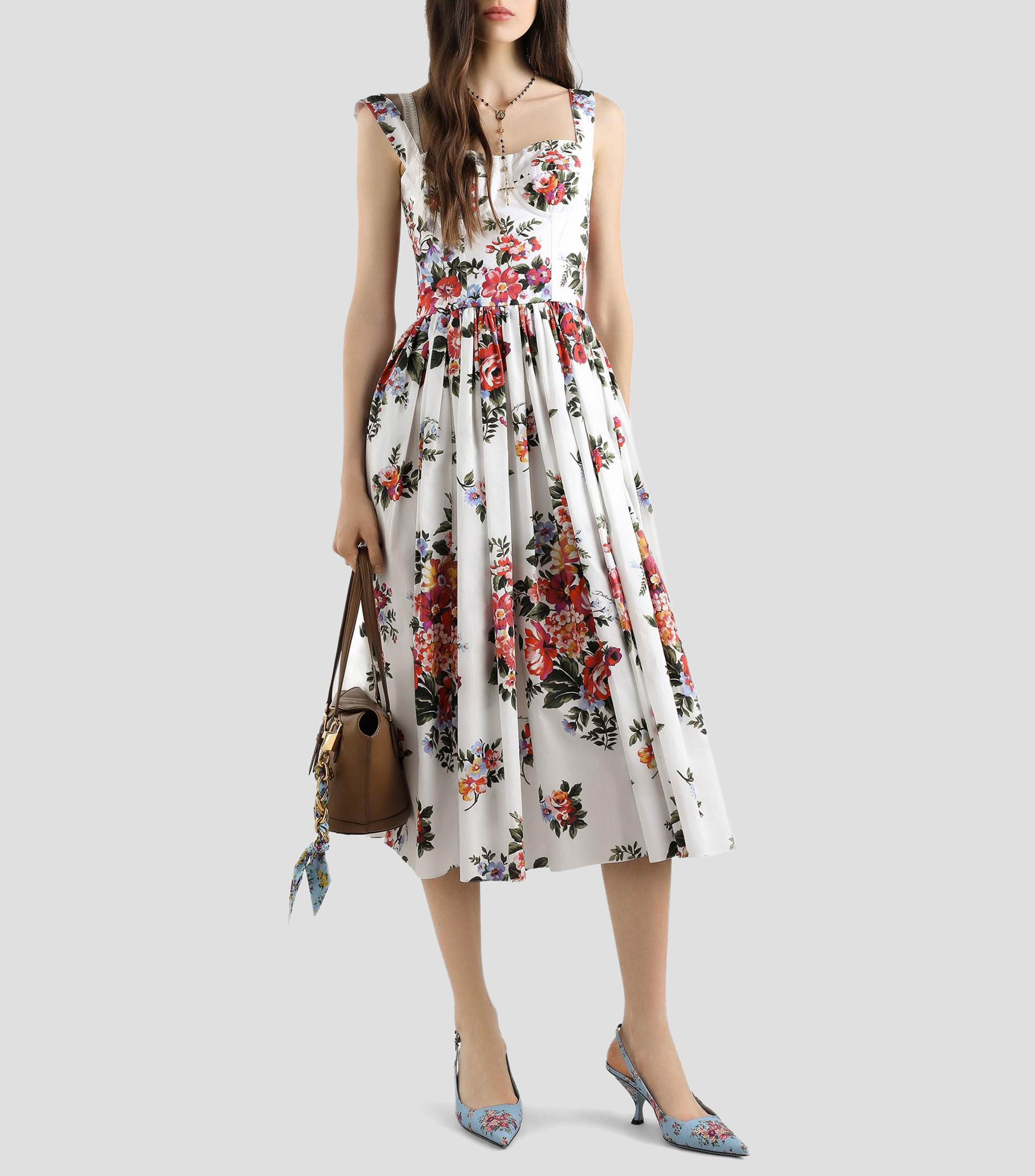 Vestido midi estampado bouquet floral Mujer