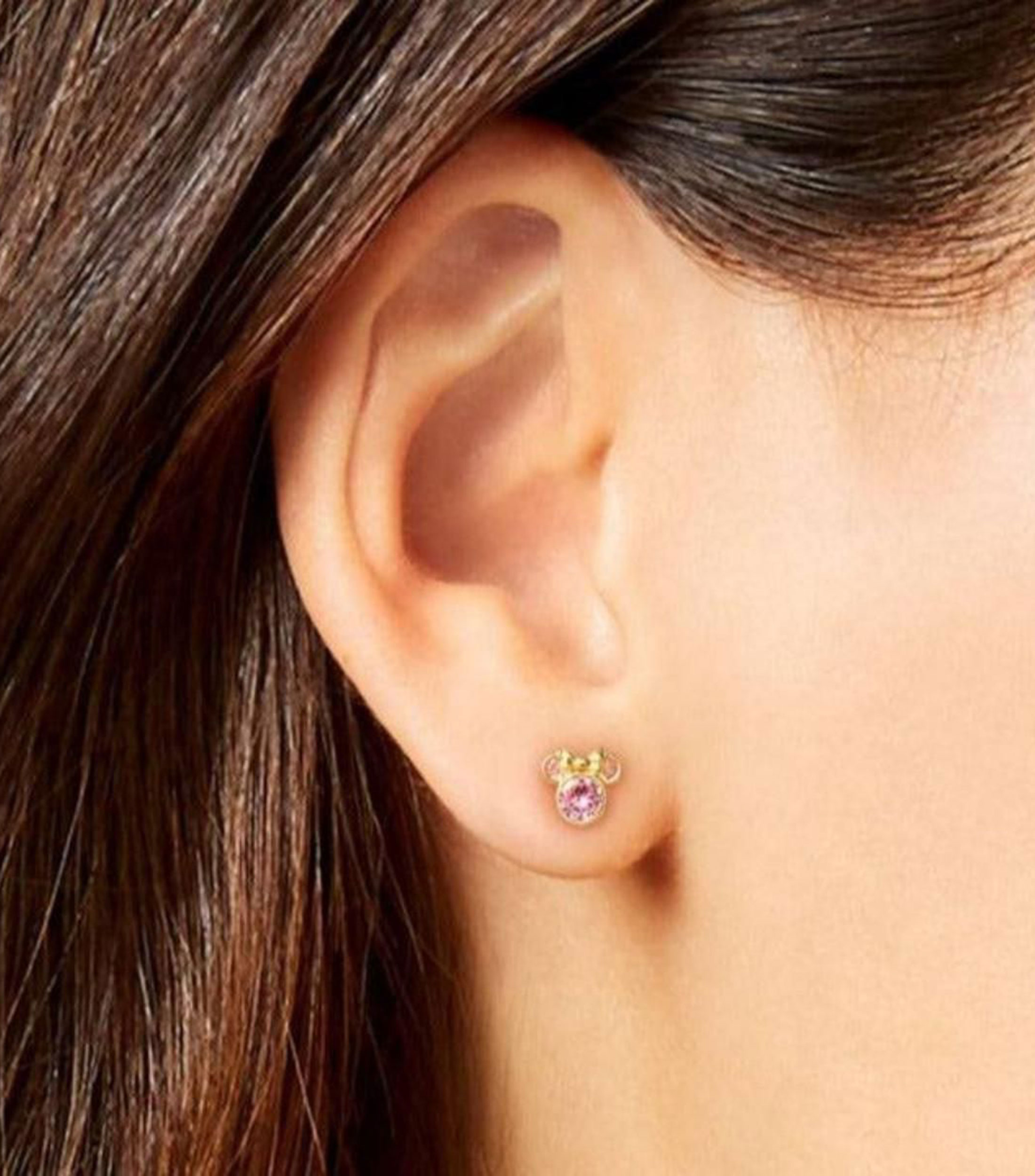 Aretes en Oro amarillo de 14 Kilates con cristal Minnie Mouse Niña