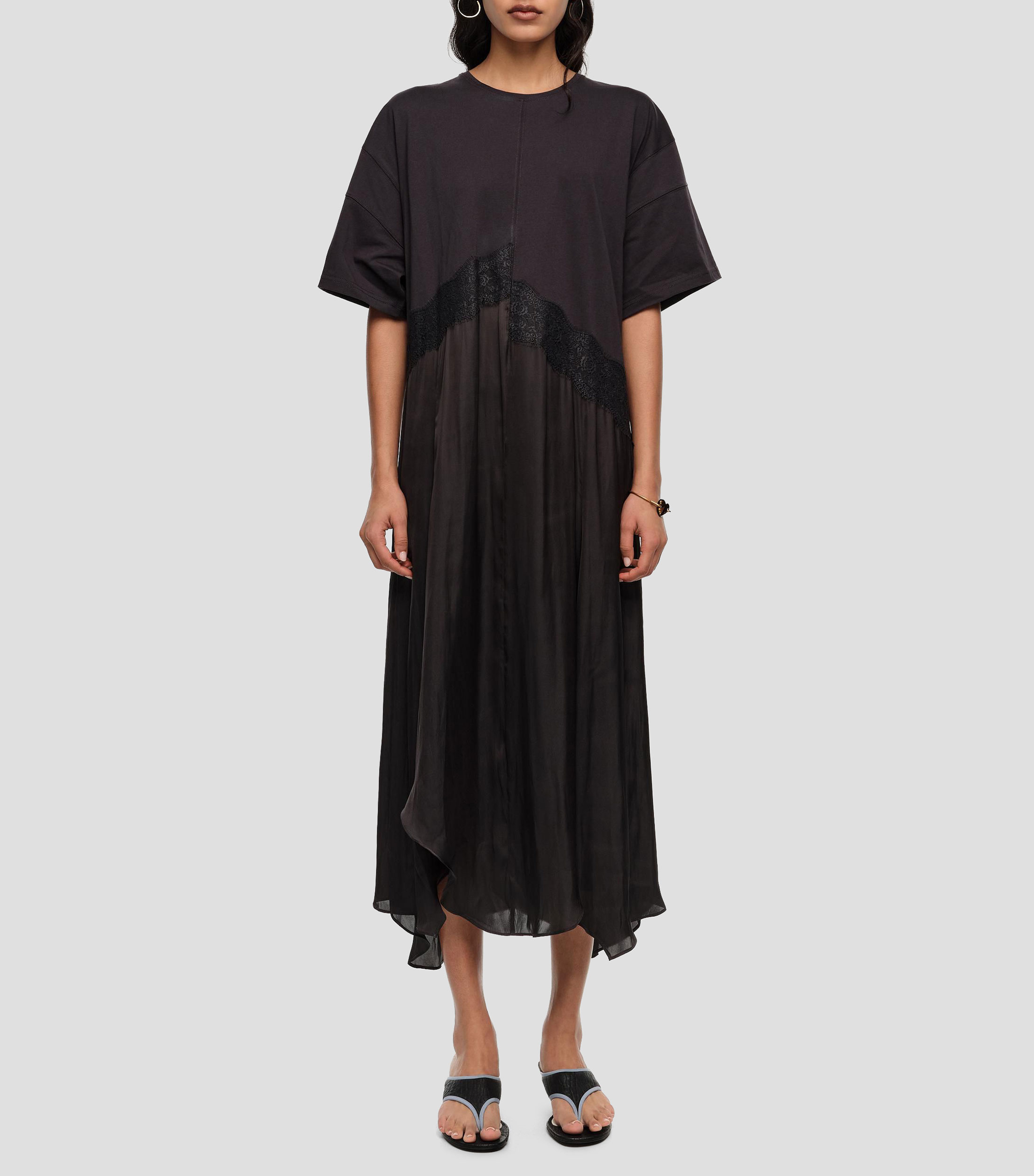 Vestido bimateria irregular negro