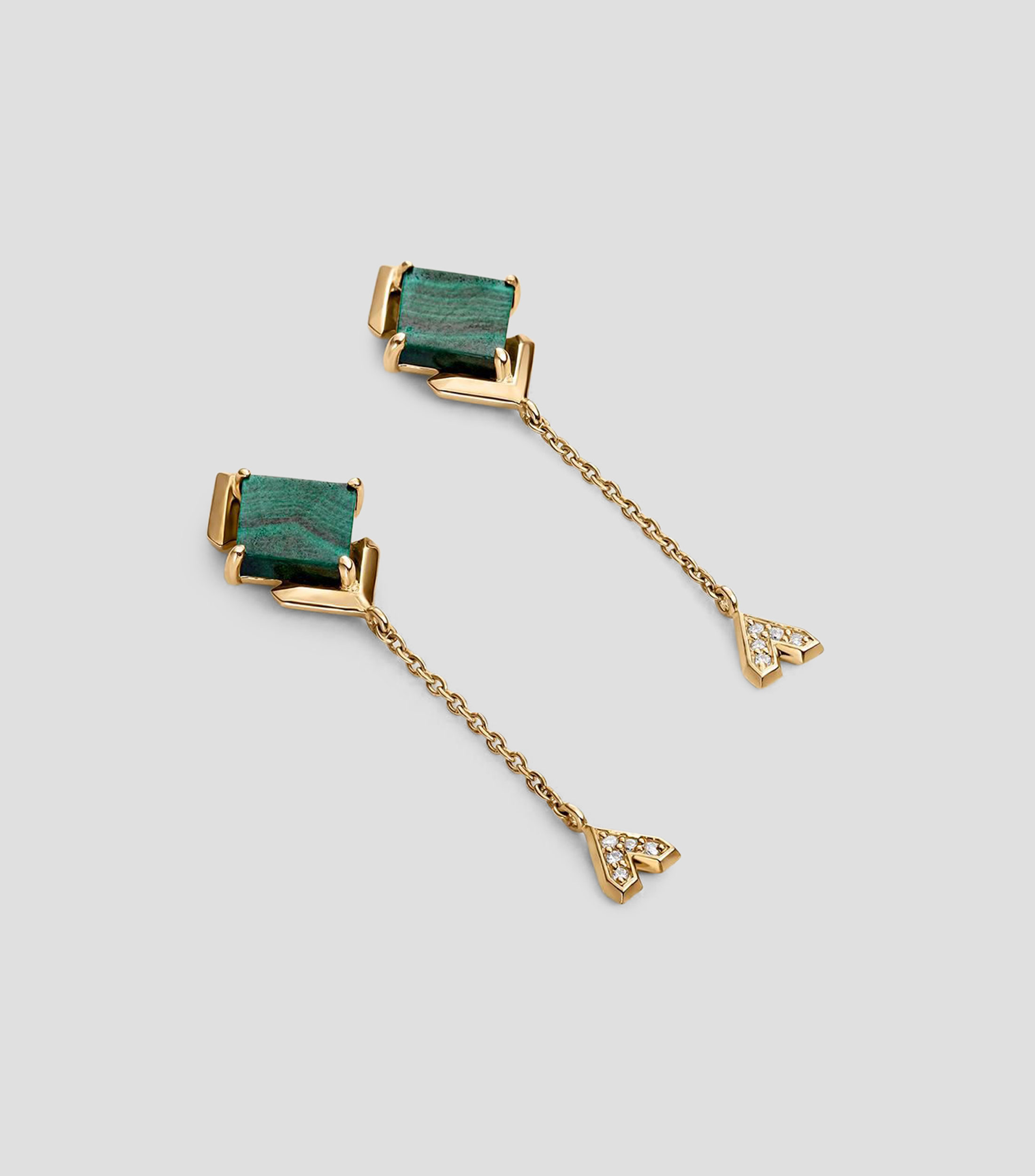 Pendientes en oro amarillo de 9 kilates Rosetta con malaquita y diamantes Mujer
