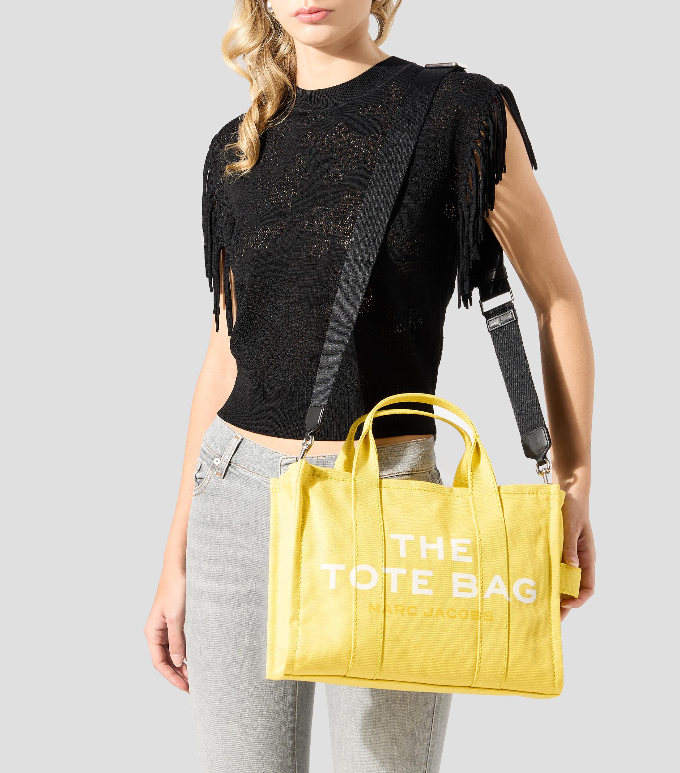 Bolsa tote amarilla estampada Mujer