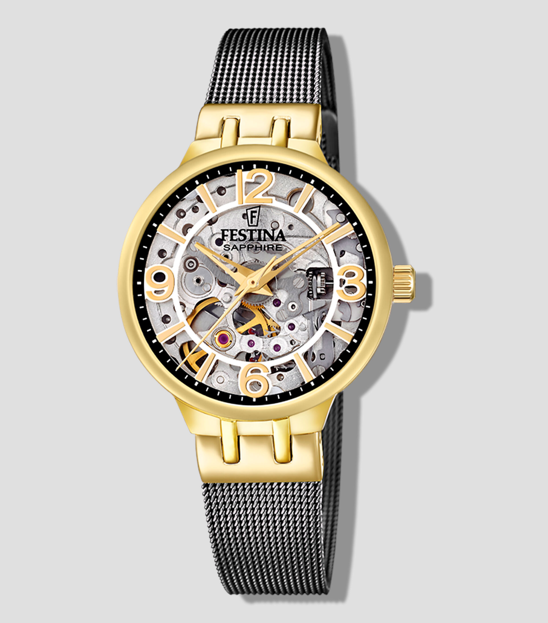 Reloj para Mujer Automatic Skeleton Casual, Dorado, Gris