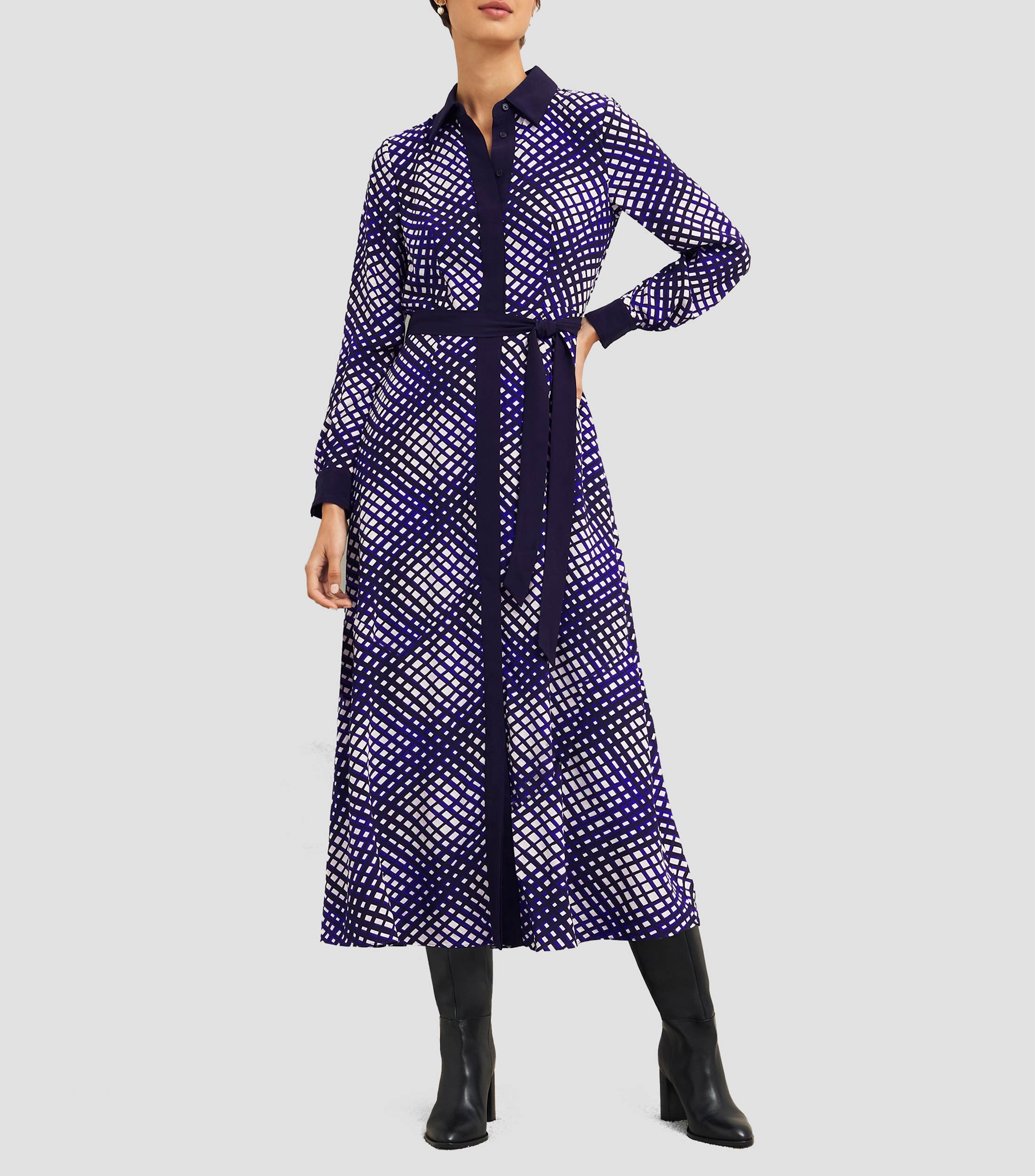 Vestido midi de manga larga estampado Mujer