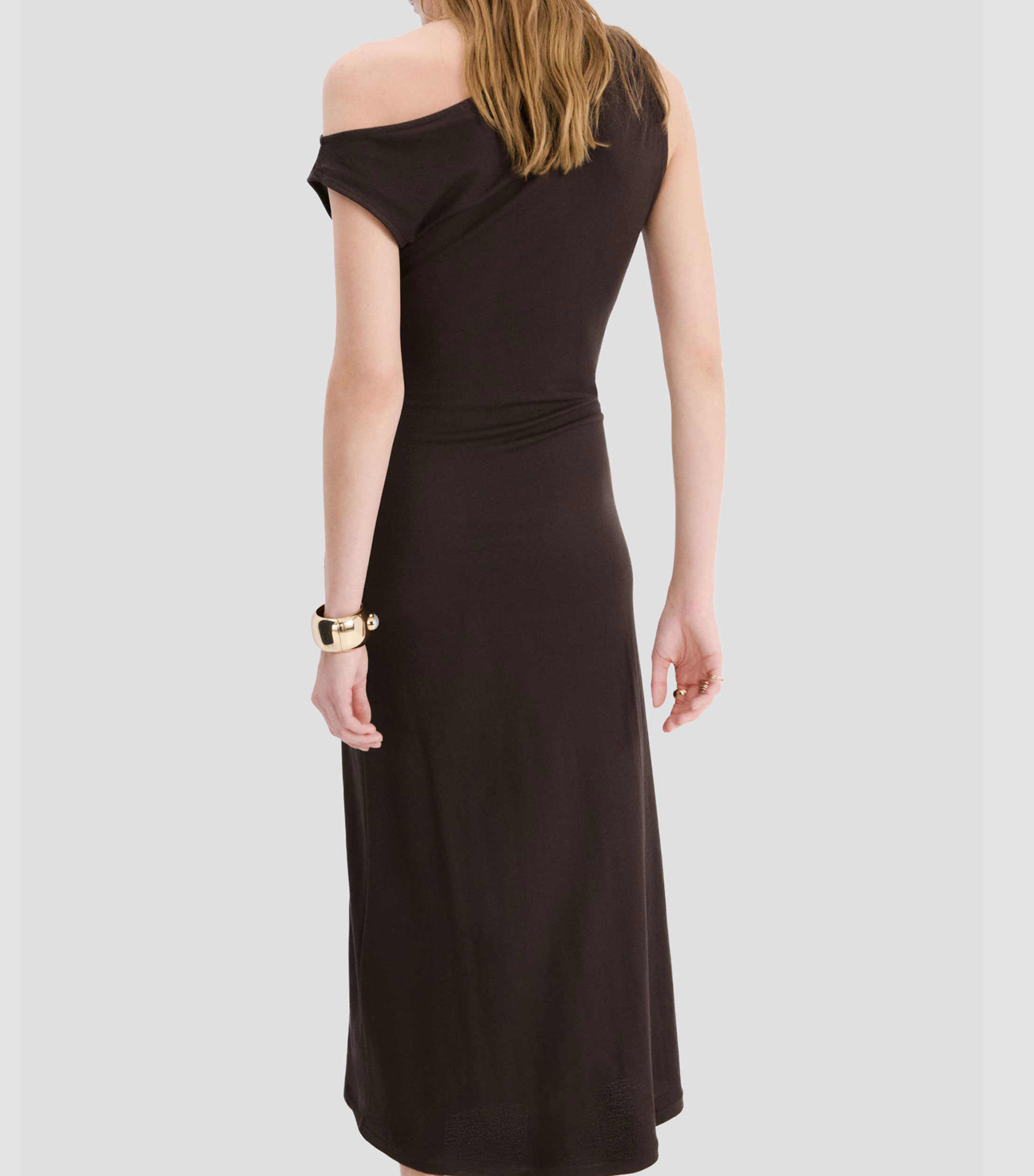 Vestido midi de una manga liso Mujer