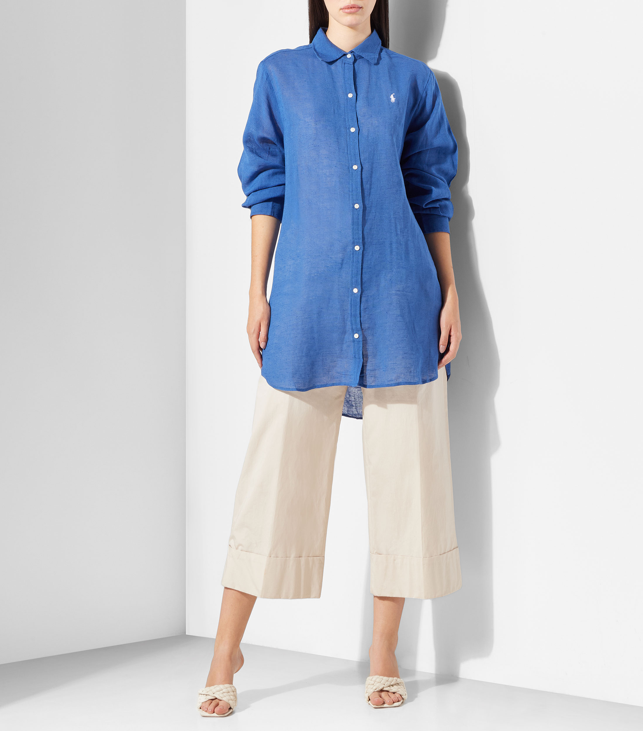 Camisa sólida manga larga Mujer