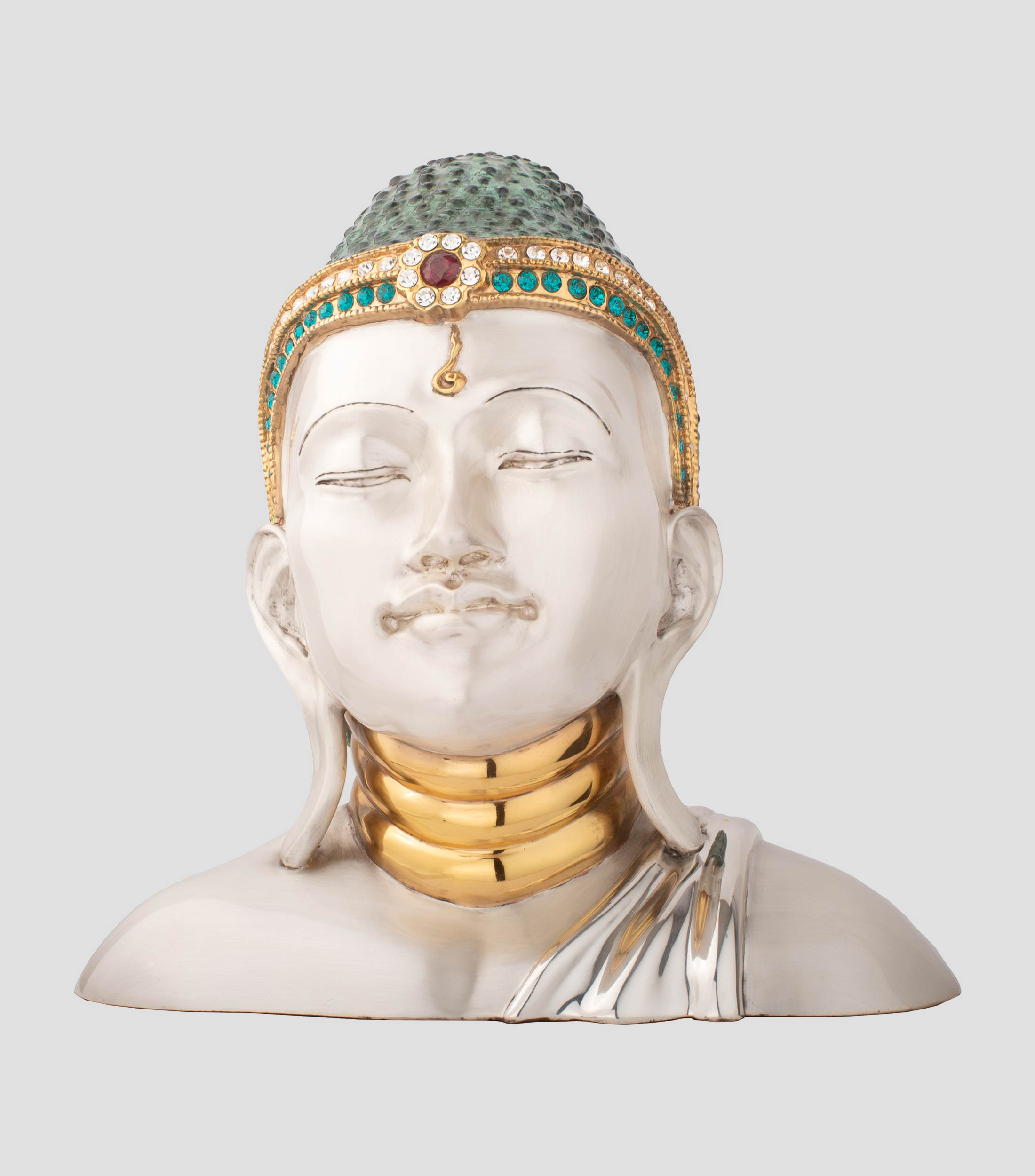 Escultura de Buda en Cobre con Bano de Plata