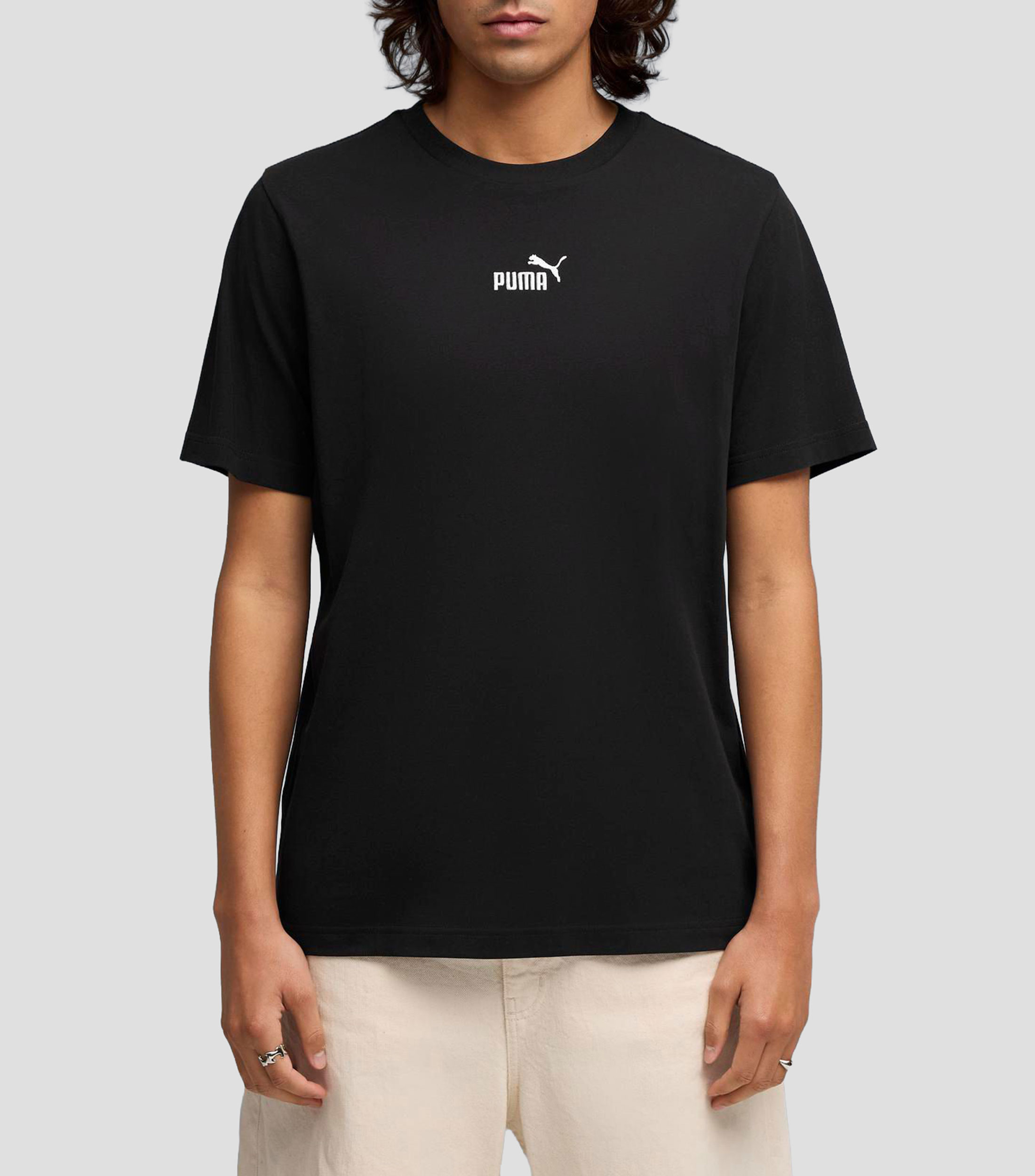 Playera de cuello redondo con manga corta lisa Hombre