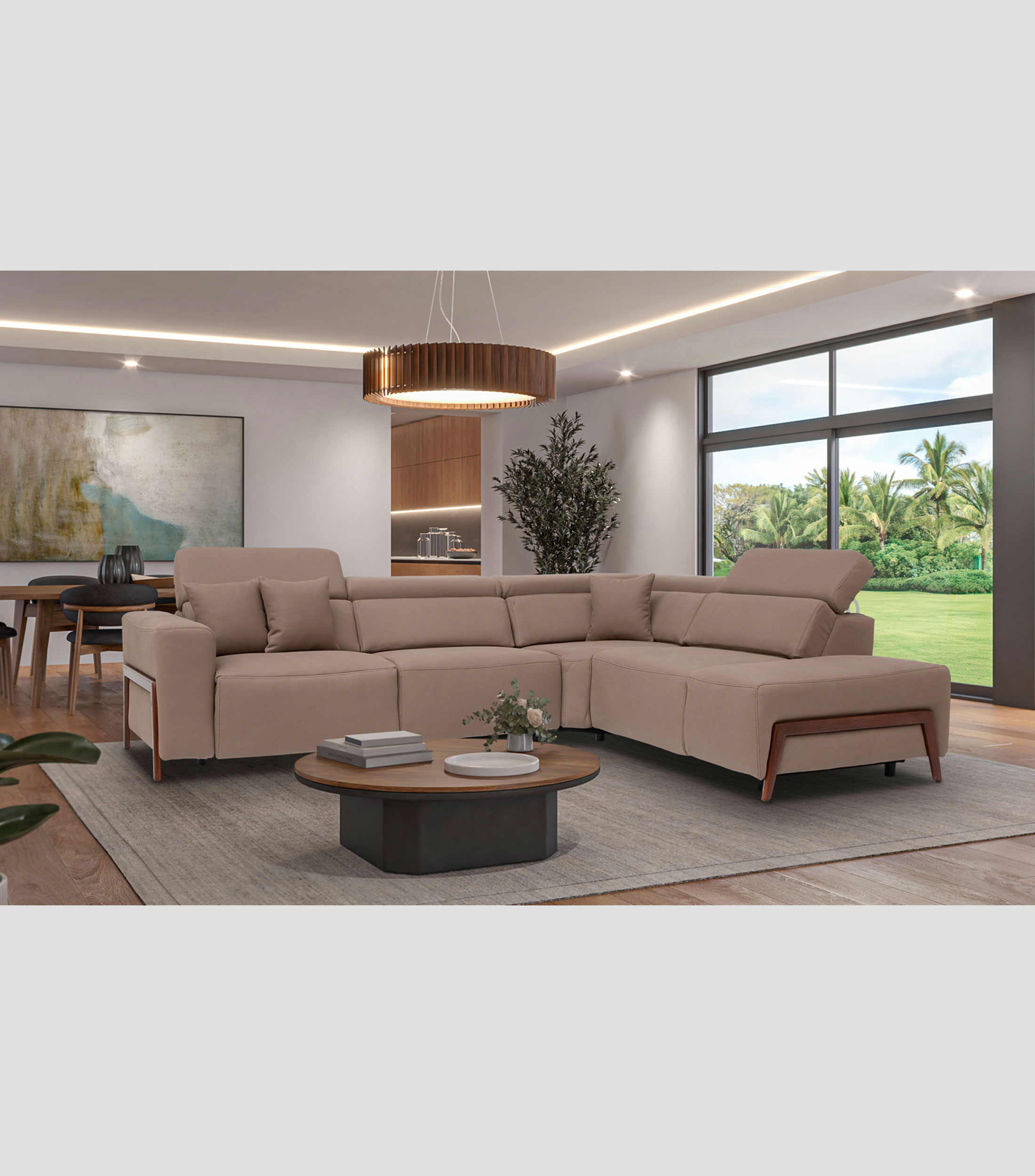 Sala Esquinera Reclinable Derecha con 4 Asientos Alpes Almendra