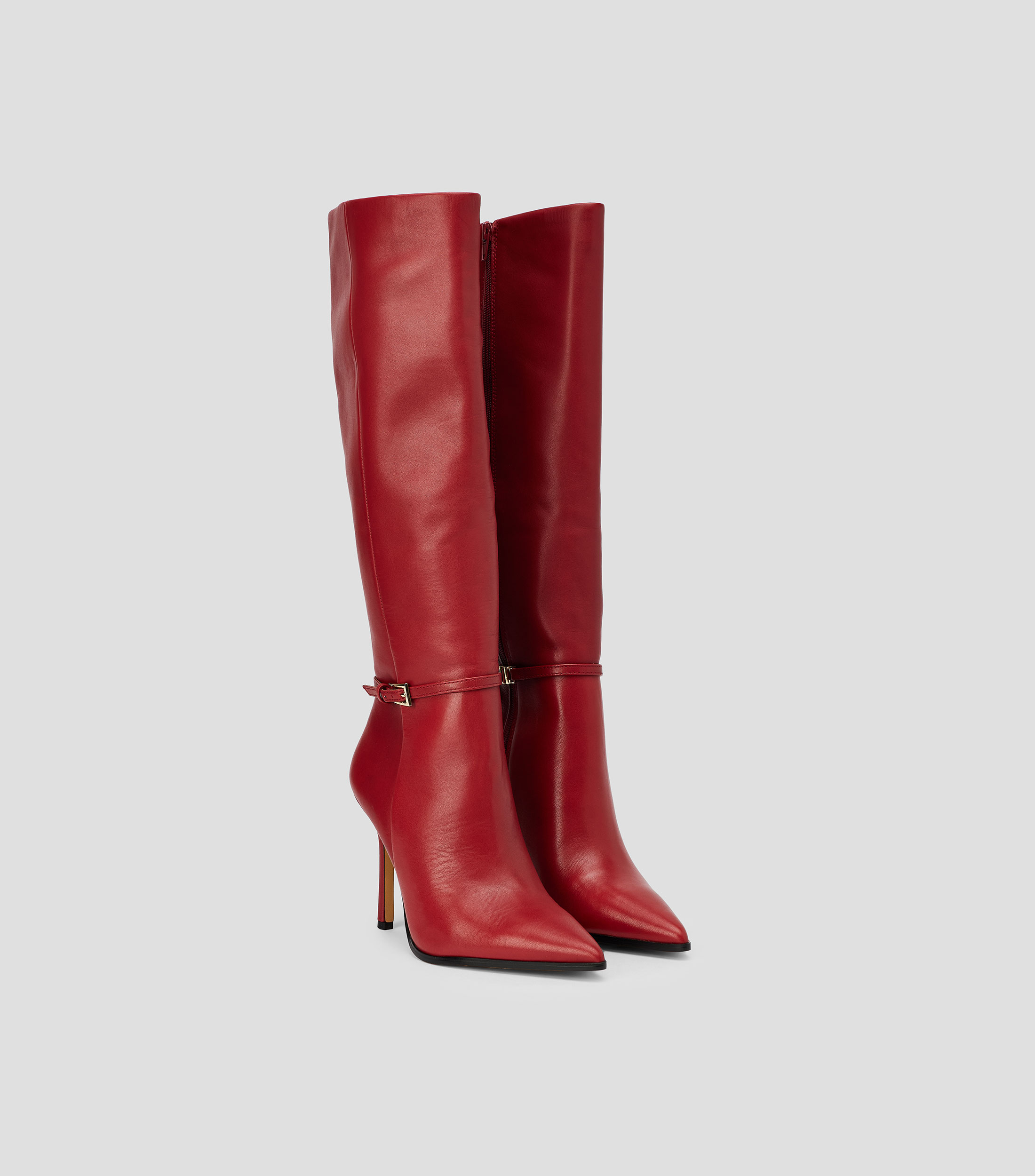 Botas largas en piel con tacón delgado de 10 cm Mujer