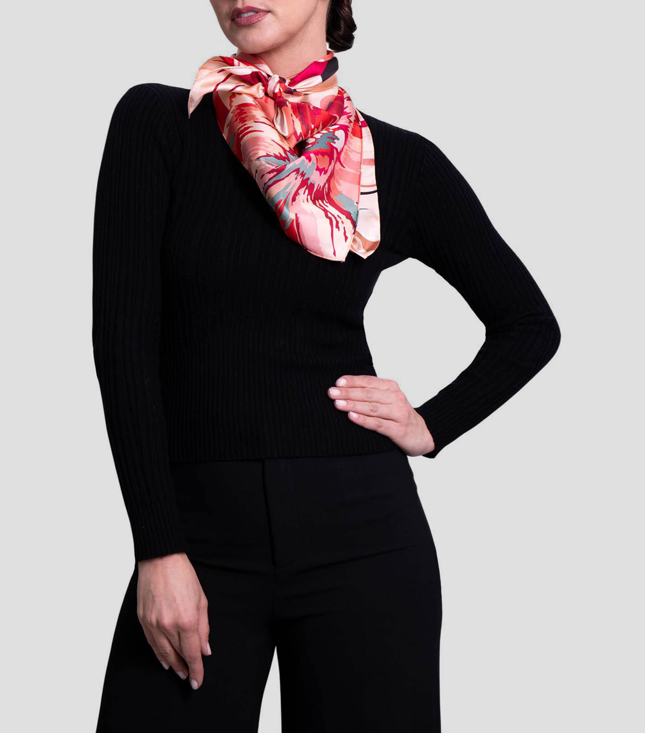 Mascada en seda rojo estampada Mujer