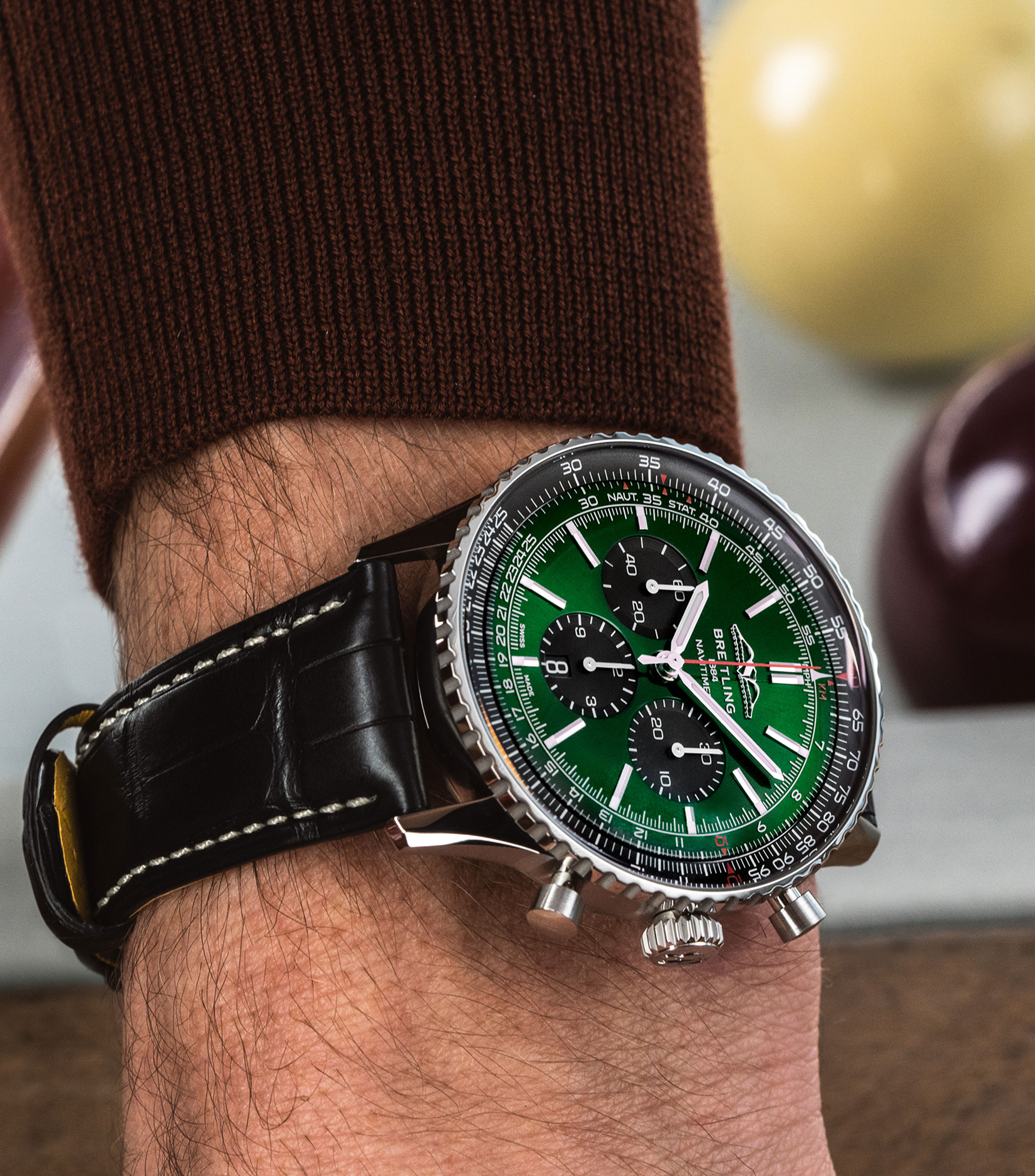 Reloj para Hombre Navitimer de Vestir Plateado, Verde