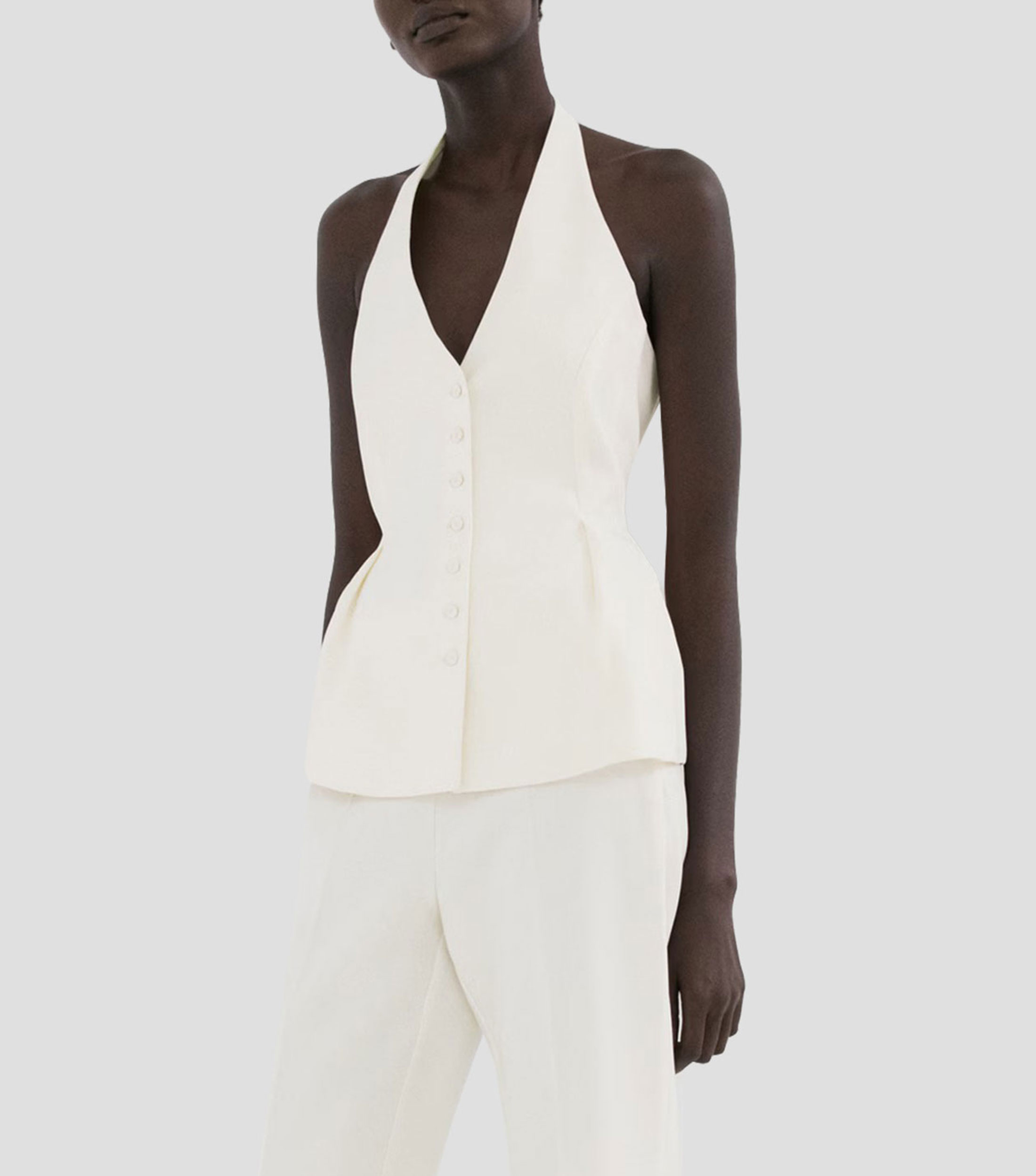 Top cuello V sin mangas liso Mujer