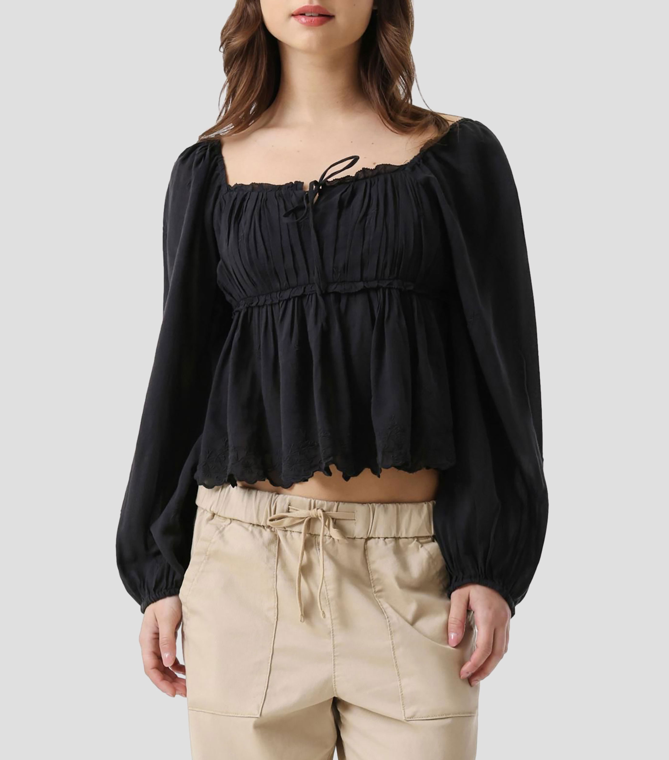 Blusa lisa con manga larga Mujer