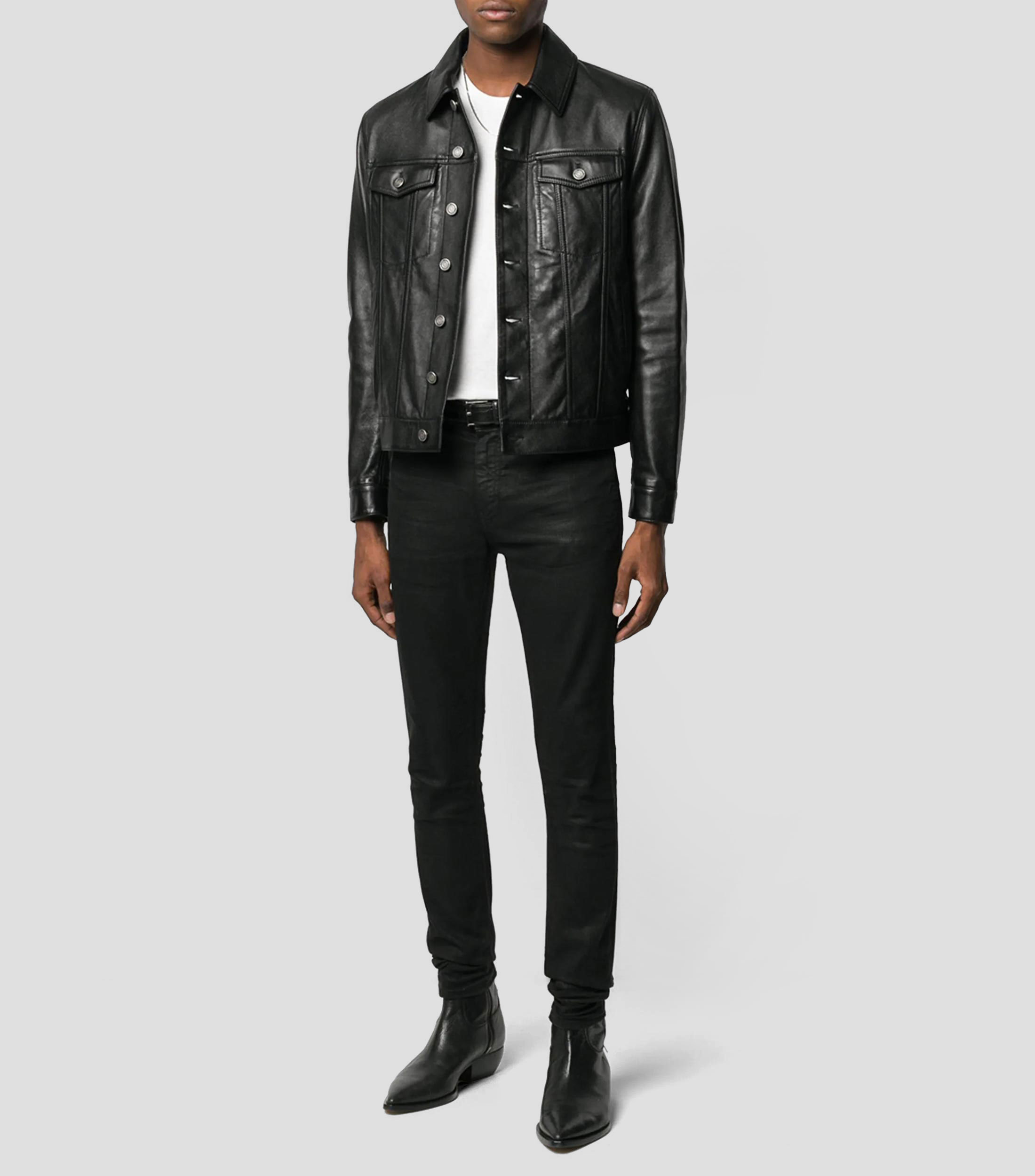 Chamarra biker en piel Hombre